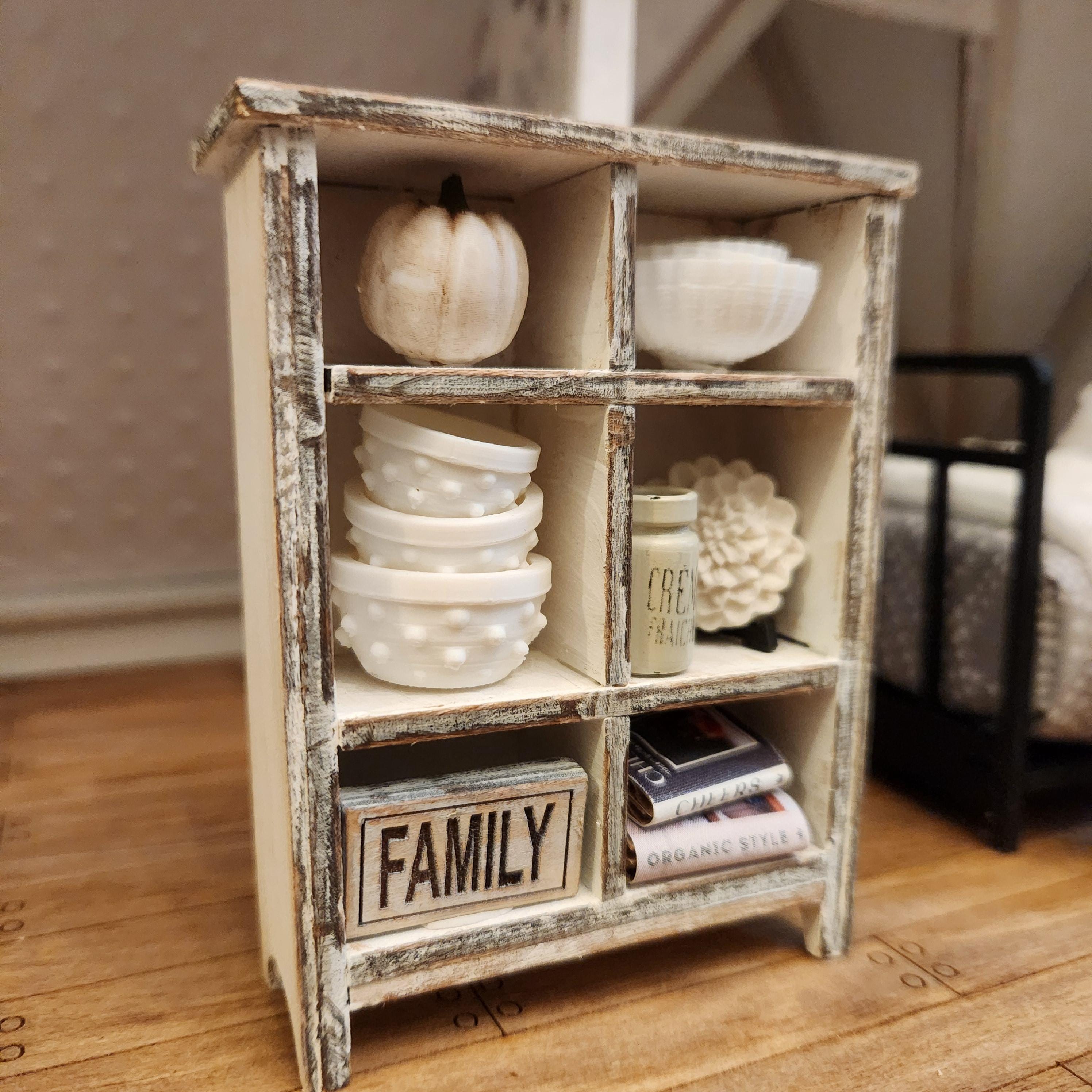 1:12 Scale Miniature "Chippy" Wall Cubbie – Rustic Farmhouse Display