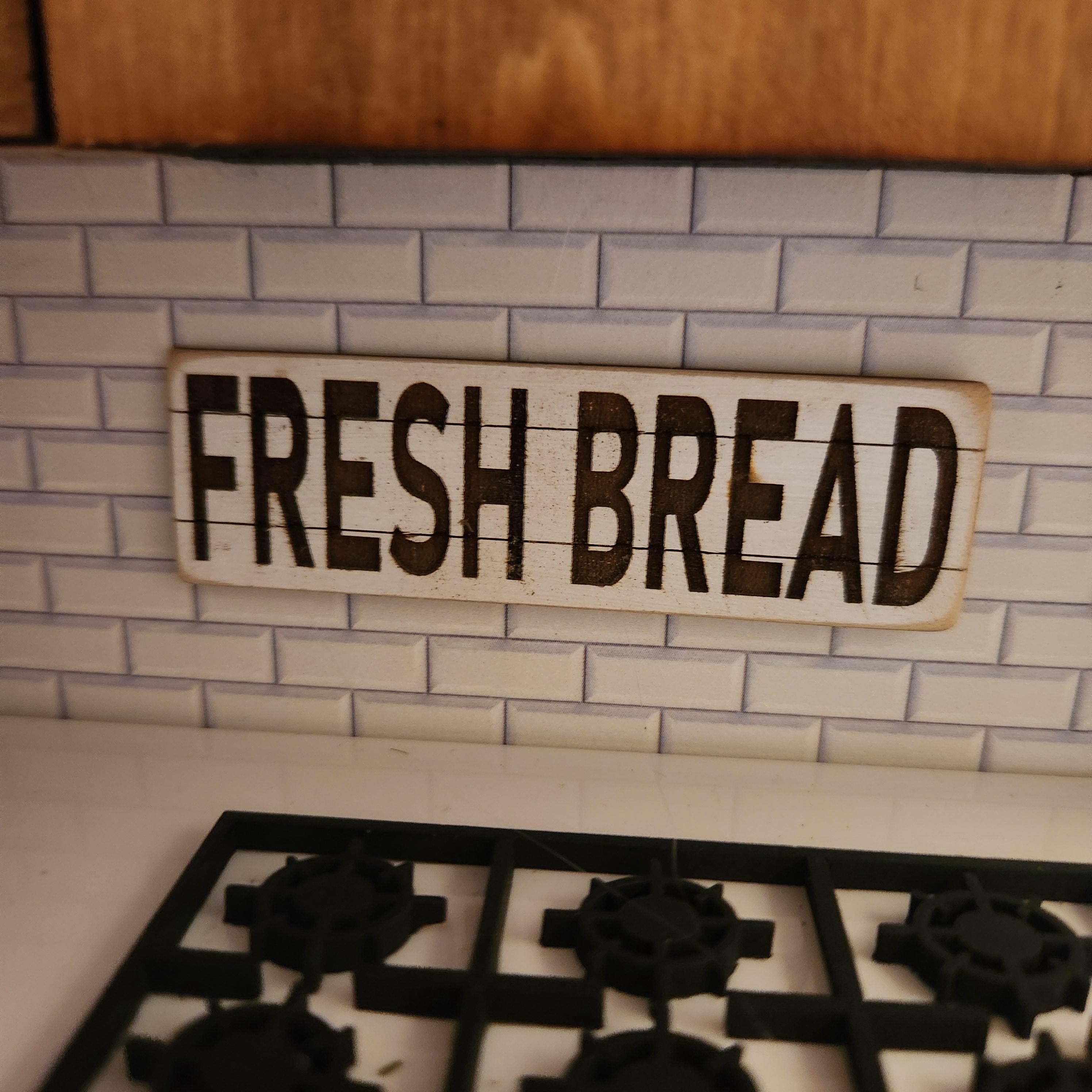 1:12 Scale Miniature "FRESH BREAD" Wood Sign – Engraved Bakery Decor