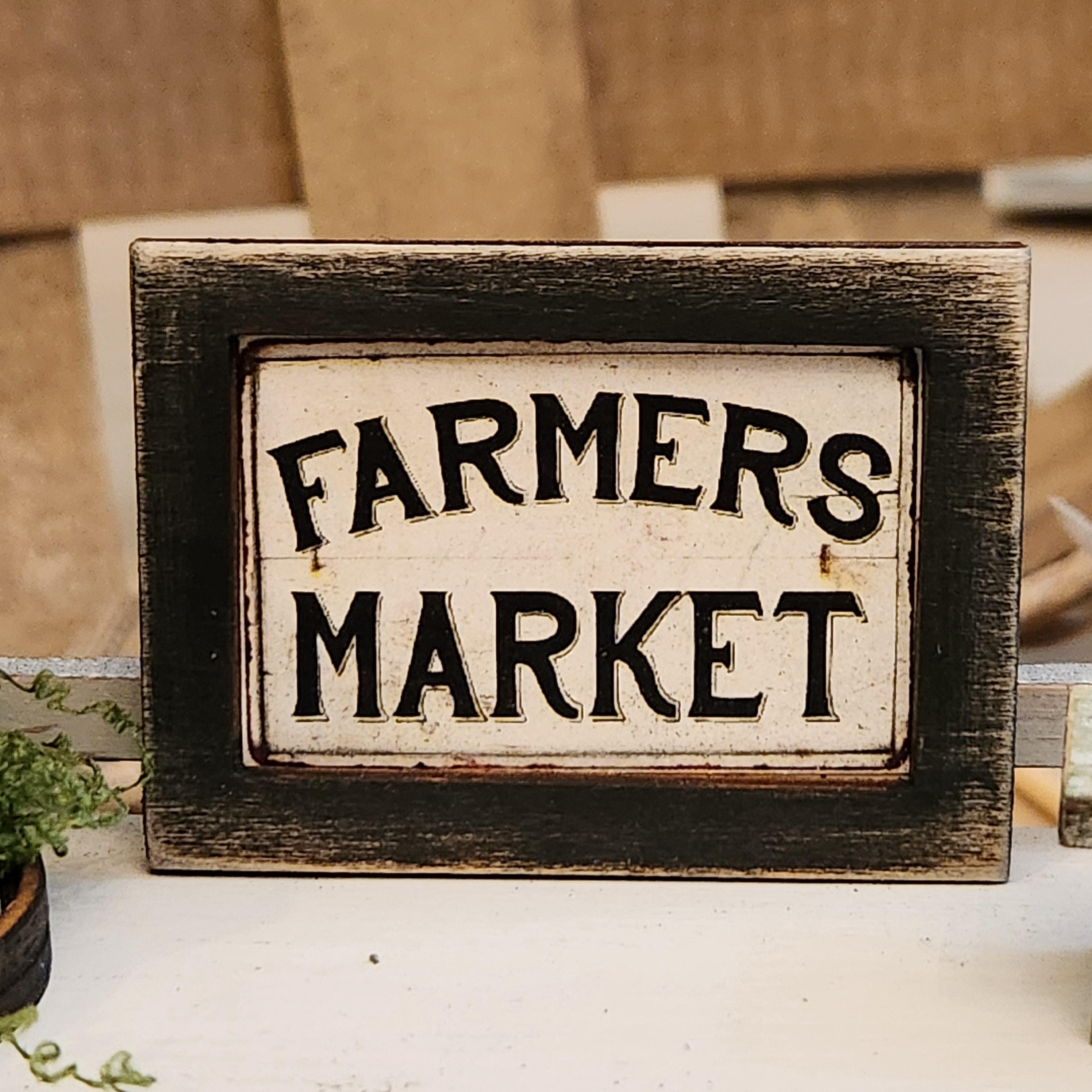 1:12 Scale Miniature "FARMERS MARKET" Wood Sign – Vintage Kitchen Decor