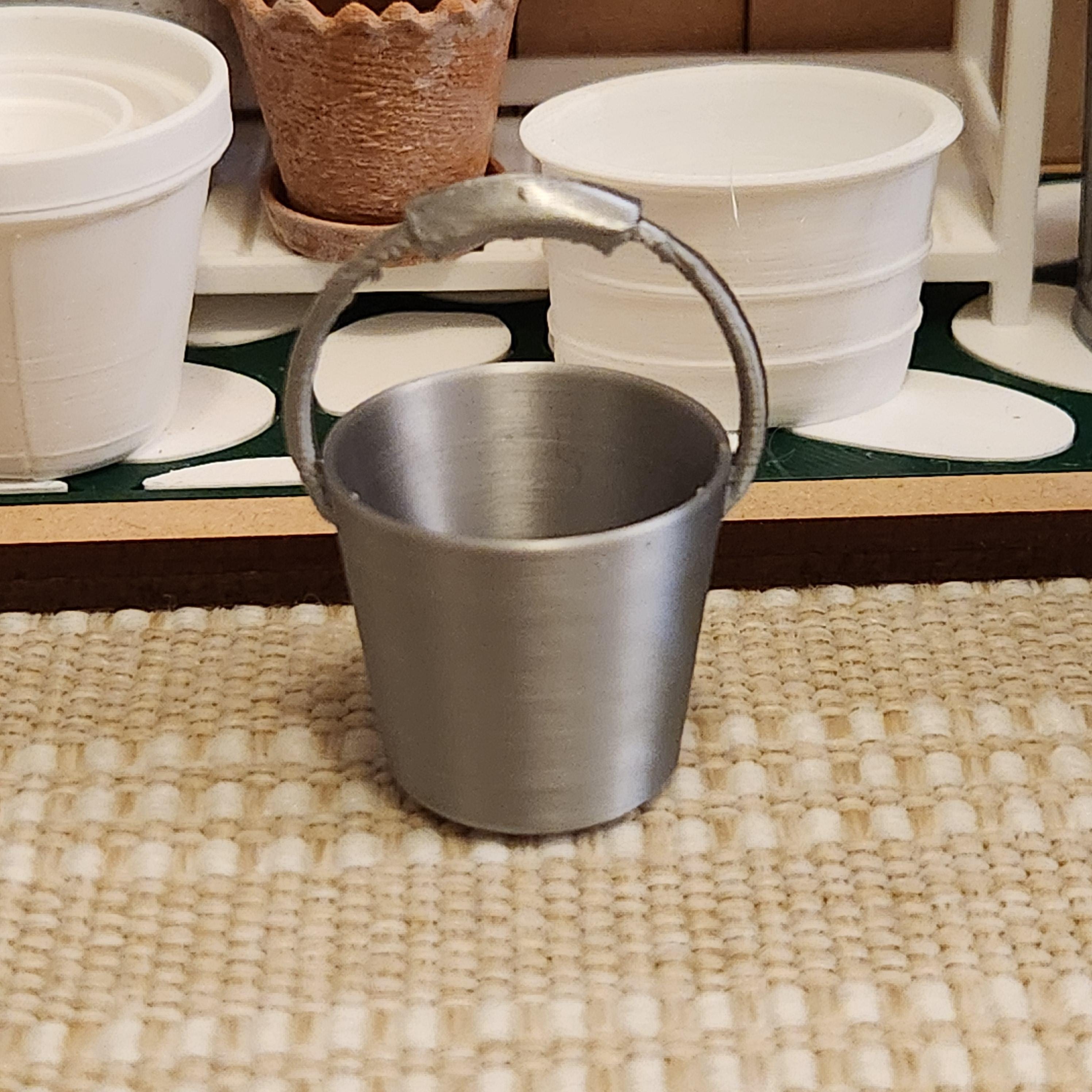 1:12 Scale Miniature Galvanized Spring Flower Pail