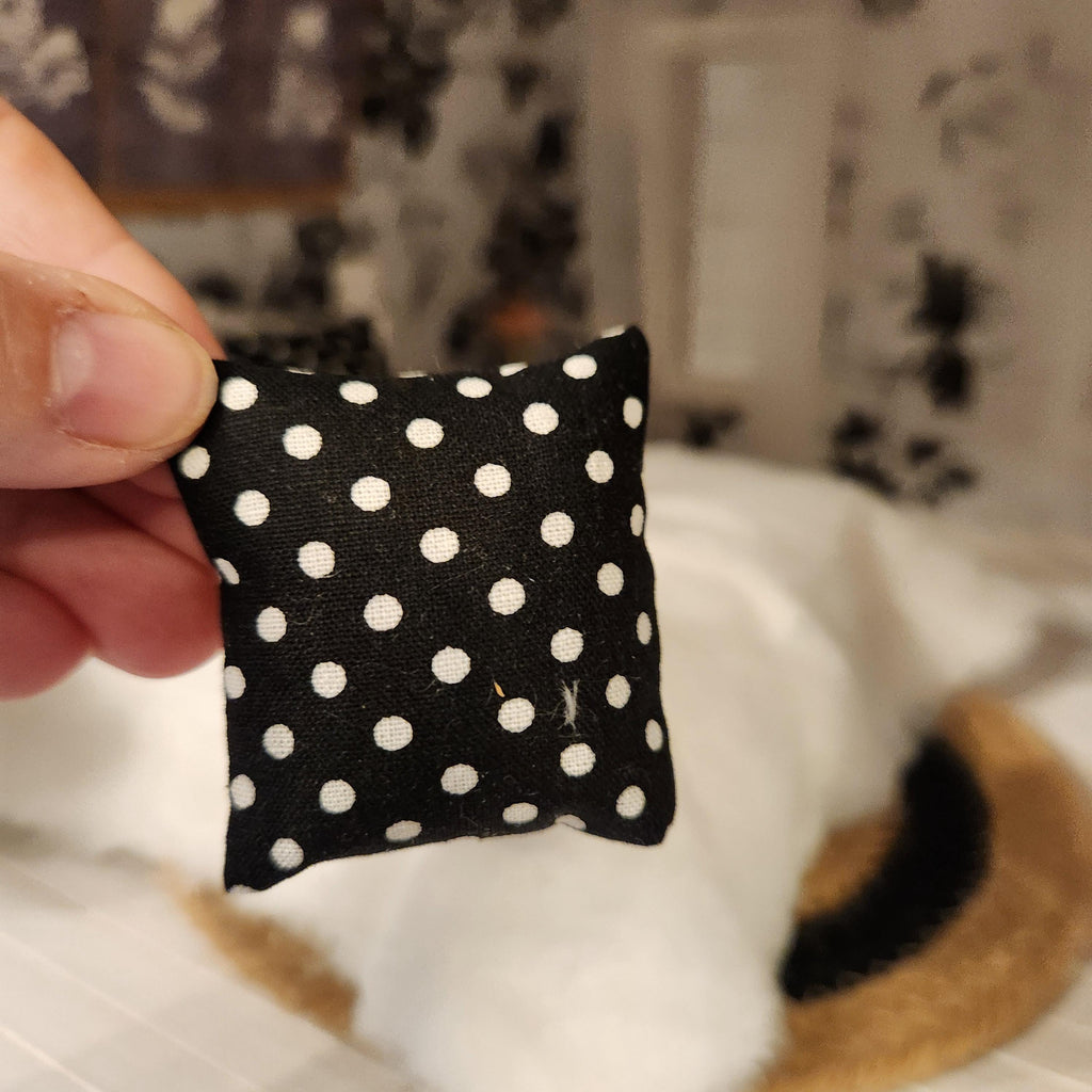 Dollhouse Miniature Pillow, Black and White Polka Dot, Modern Decor, 1:12 Scale