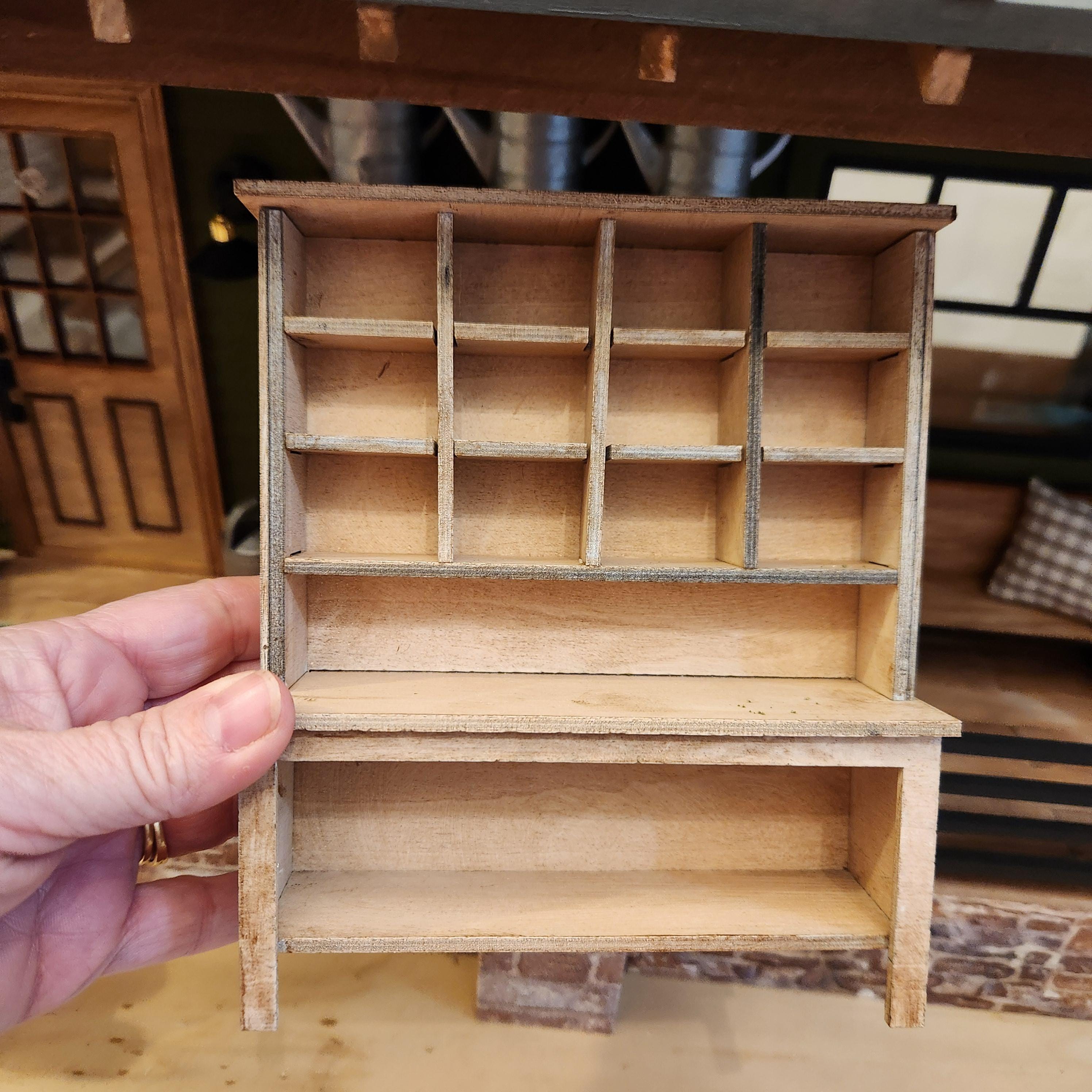 1:12 Scale Miniature Potting Bench – Rustic White Antiqued or DIY Unfinished