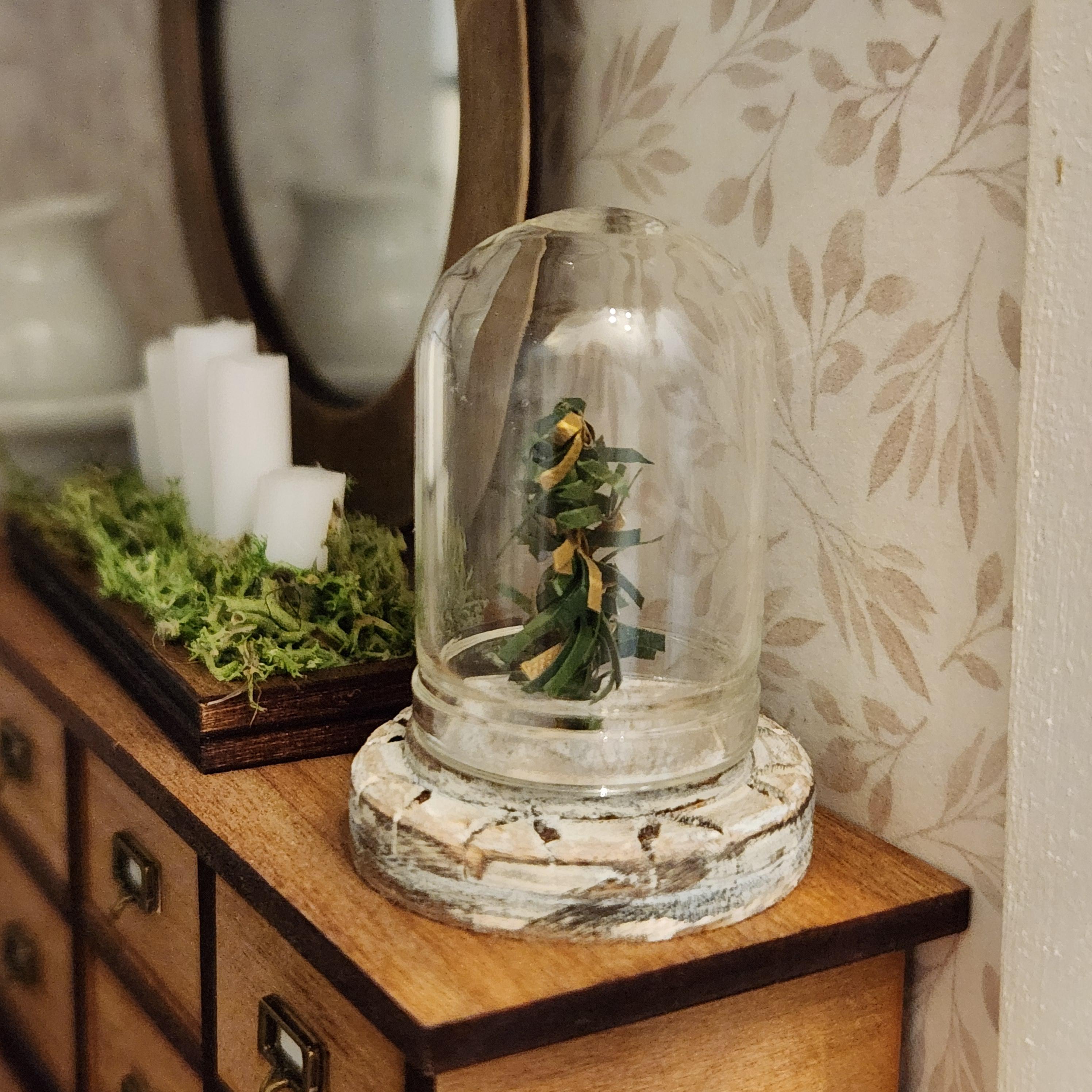 1:12 Scale Miniature Christmas Tree Cloche – Vintage Holiday Display