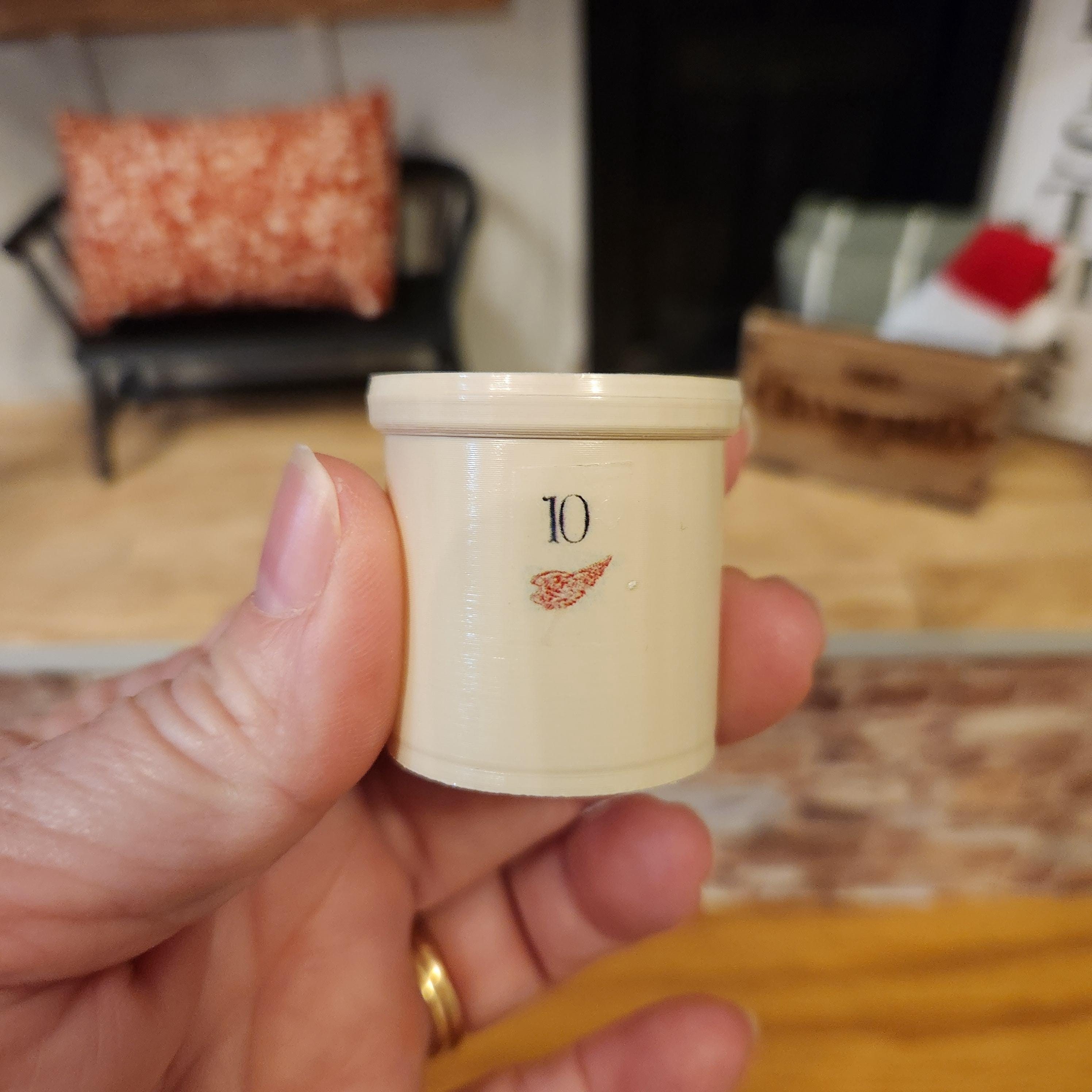 1:12 Scale Miniature Red Wing Crock – Vintage Tan Stoneware Accent