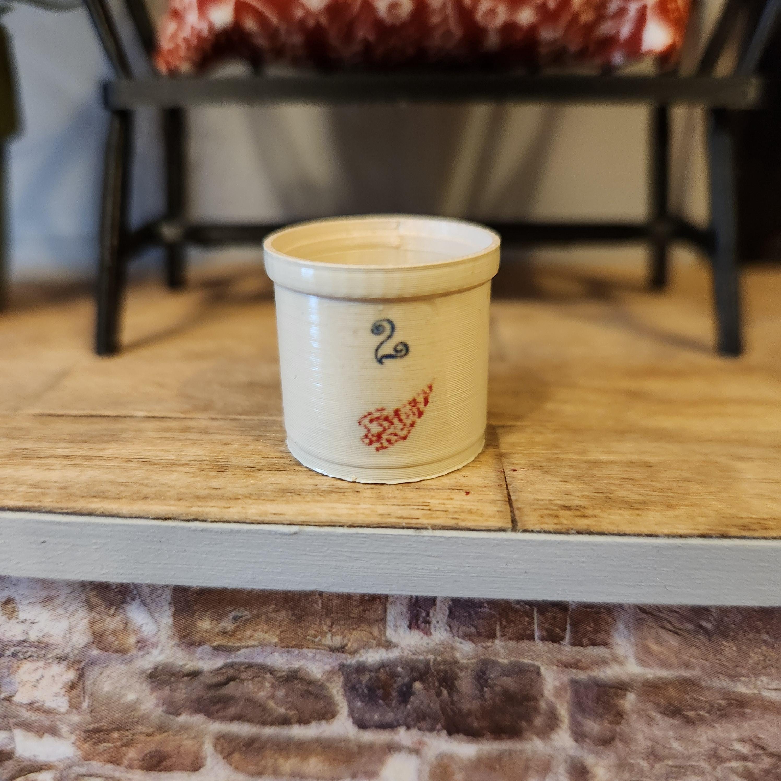 1:12 Scale Miniature Red Wing Crock – Vintage Tan Stoneware Accent