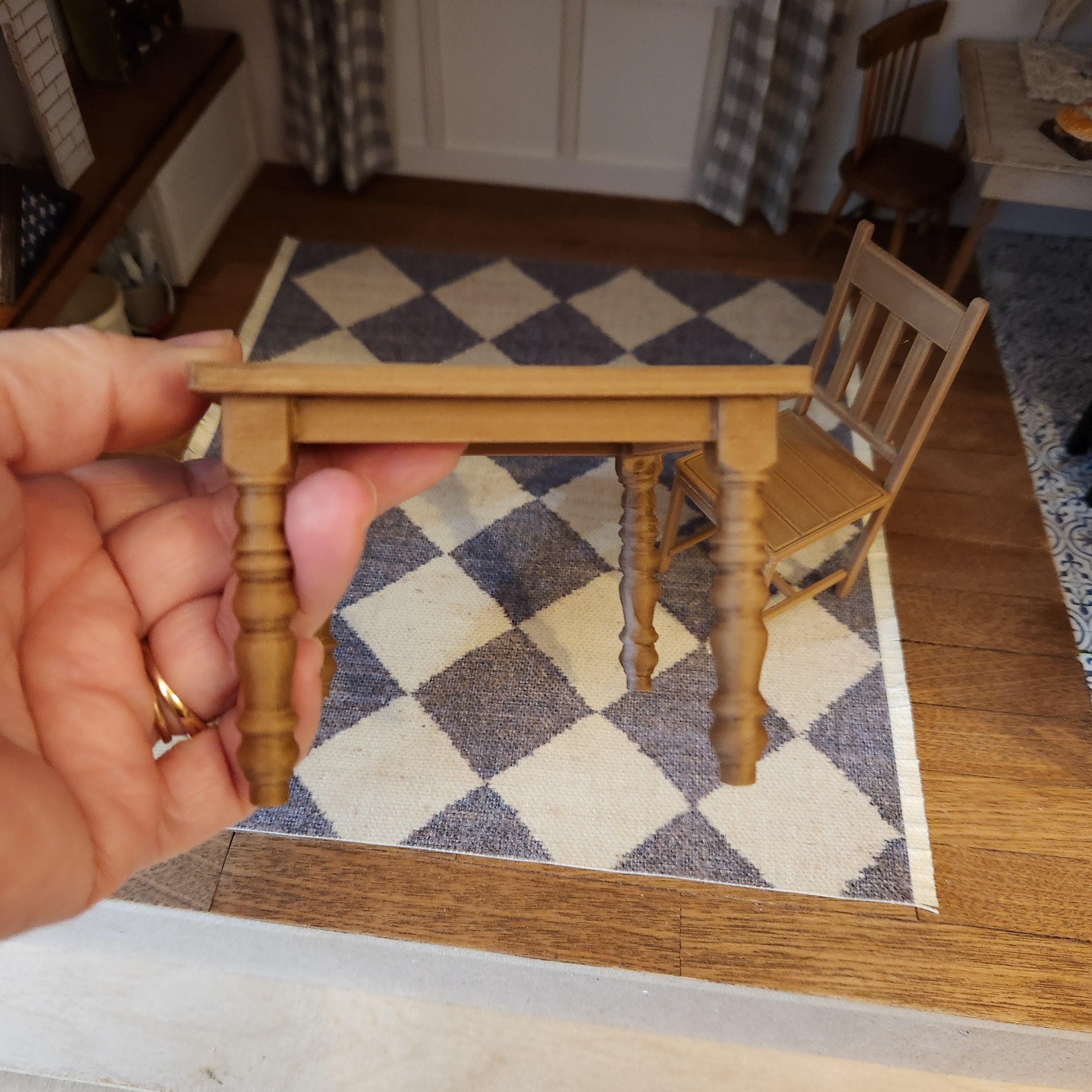 1:12 Scale Miniature Farmhouse Table – Spindle Leg Dining Decor