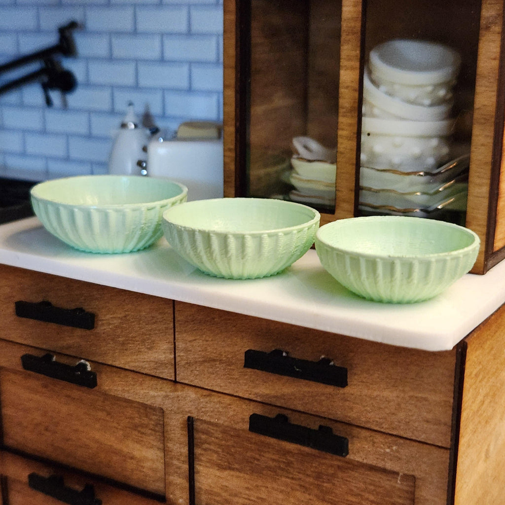 1:12 Scale Miniature Jadeite Mixing Bowls – Set of 3 Vintage Nesting Bowls