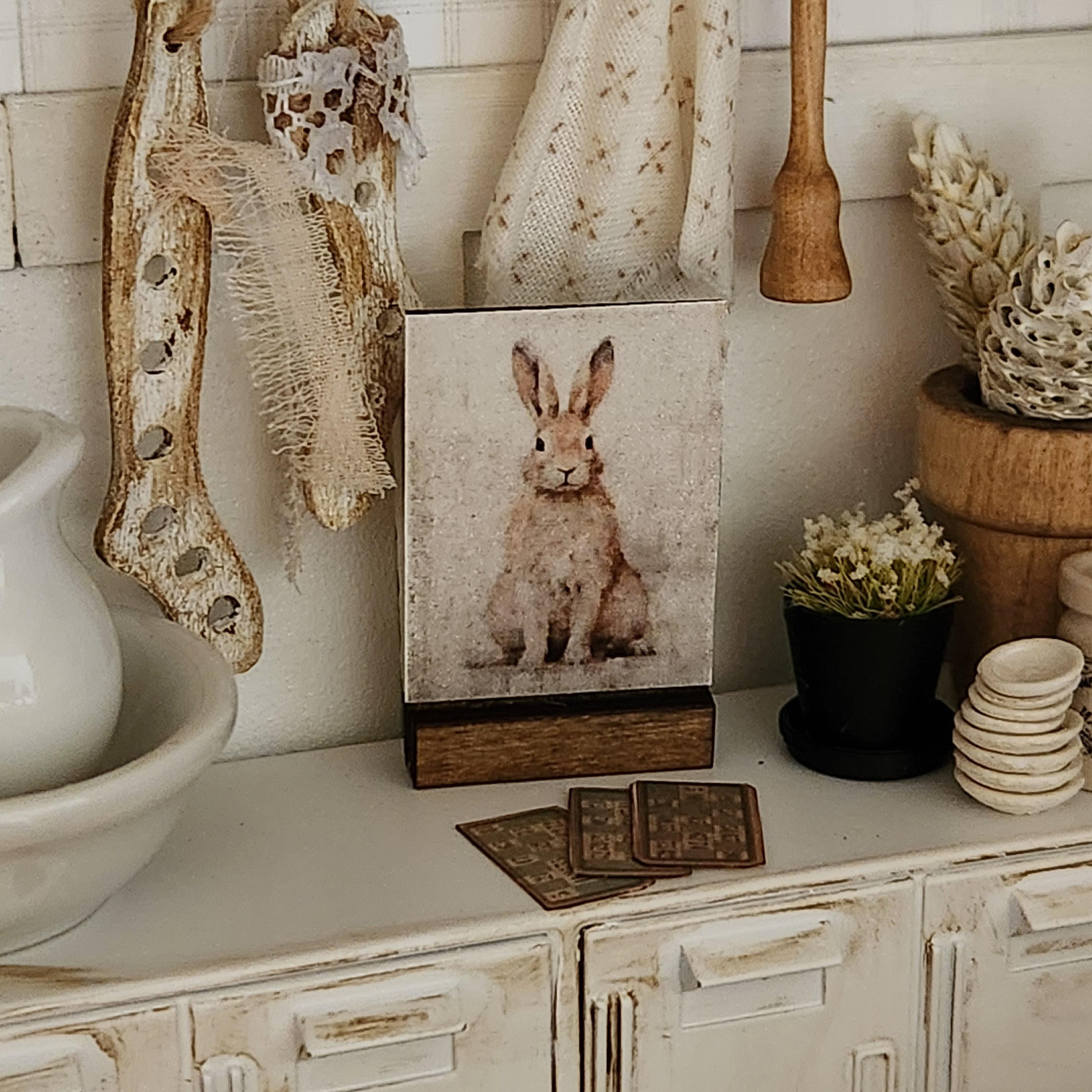 Dollhouse Miniatures sign, BUNNY, home decor, miniature sign, dollhouse accents, 1:12 scale, wall decor