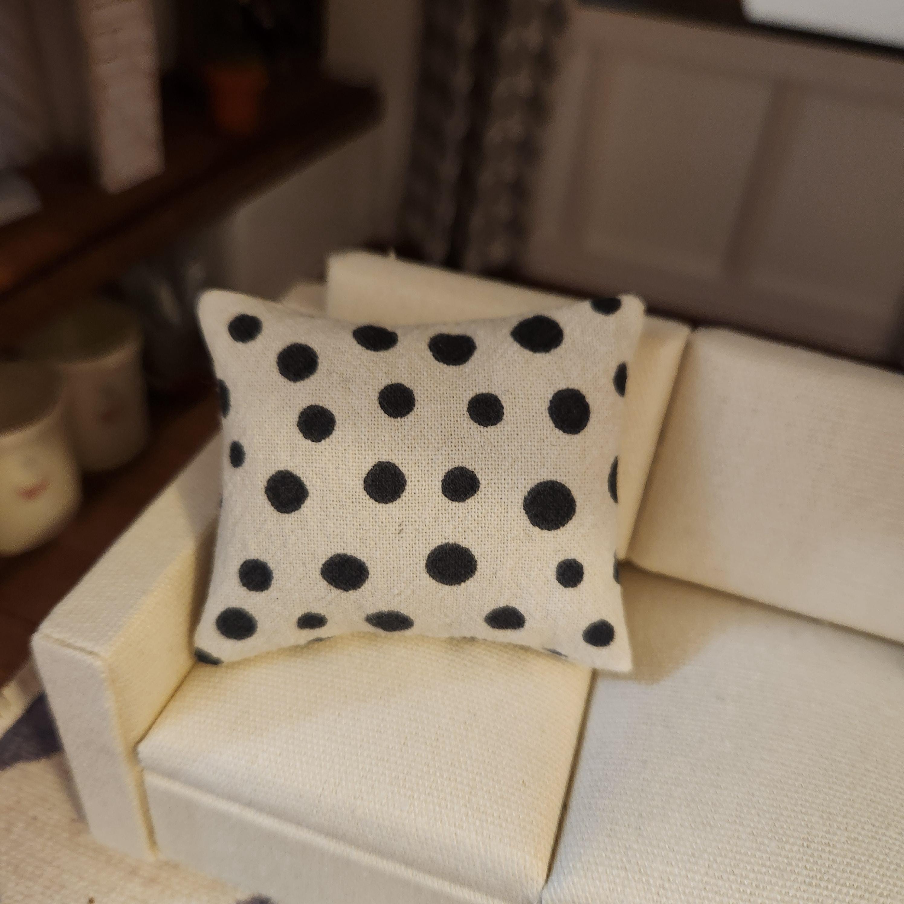 Dollhouse Miniature Black & White Polka Dot Pillow, 1:12 Scale, Decor Pillow