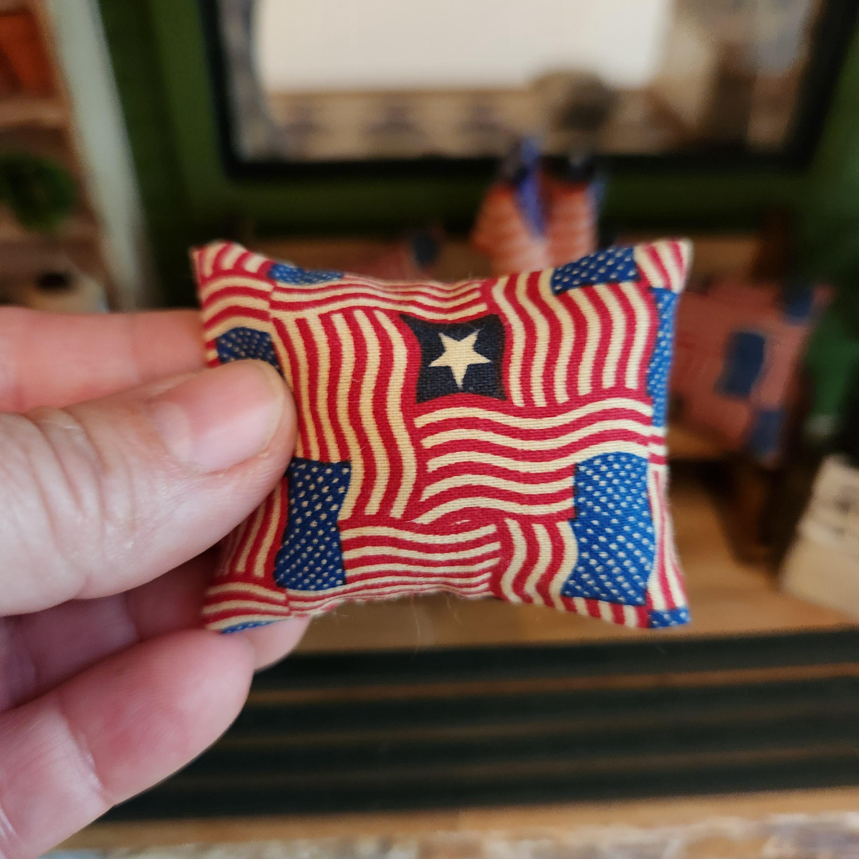 Dollhouse Miniature Accent Pillow, Patriotic Flag Decor, 1:12 Scale