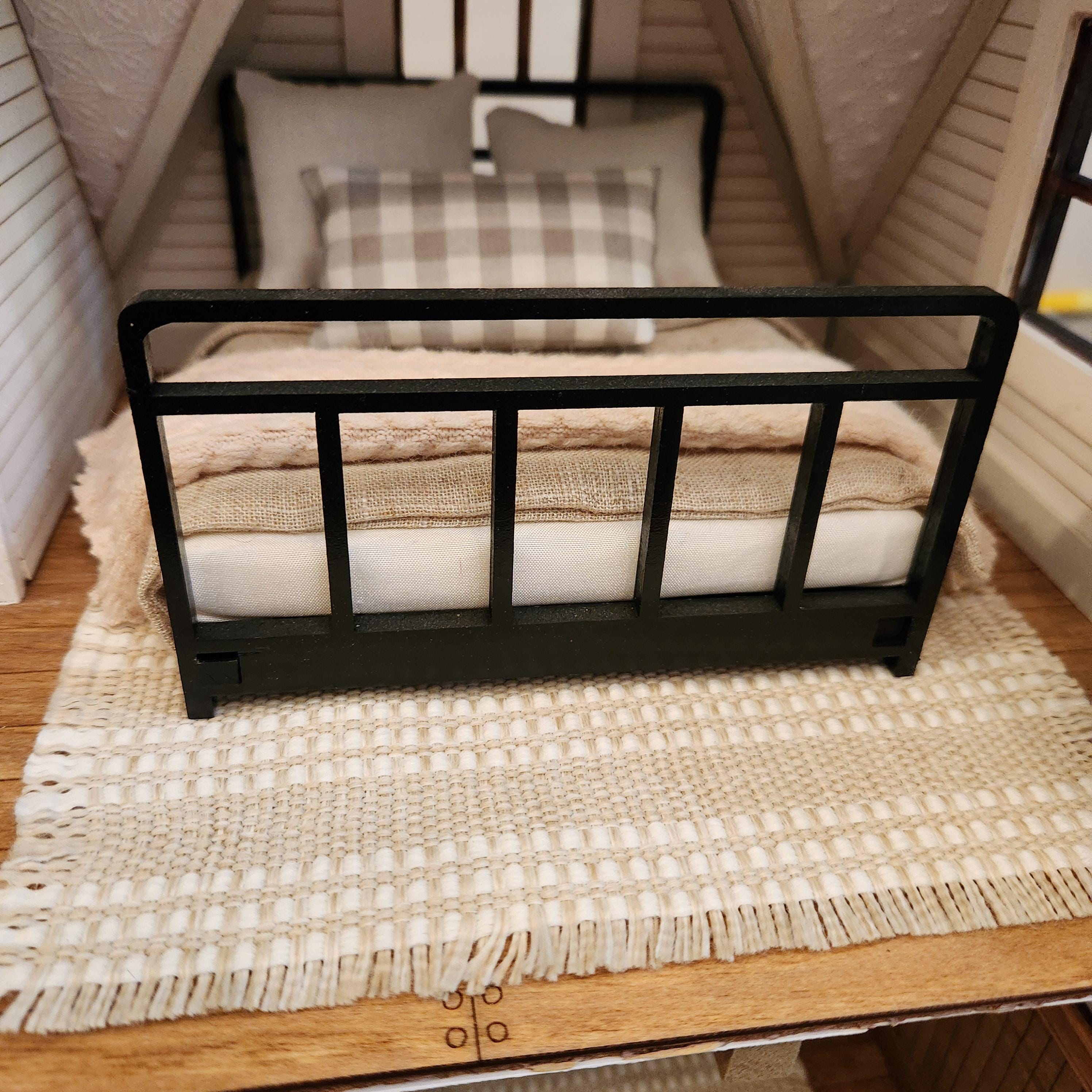 1:12 Scale Miniature Striped Rug – Tan & White Farmhouse Decor