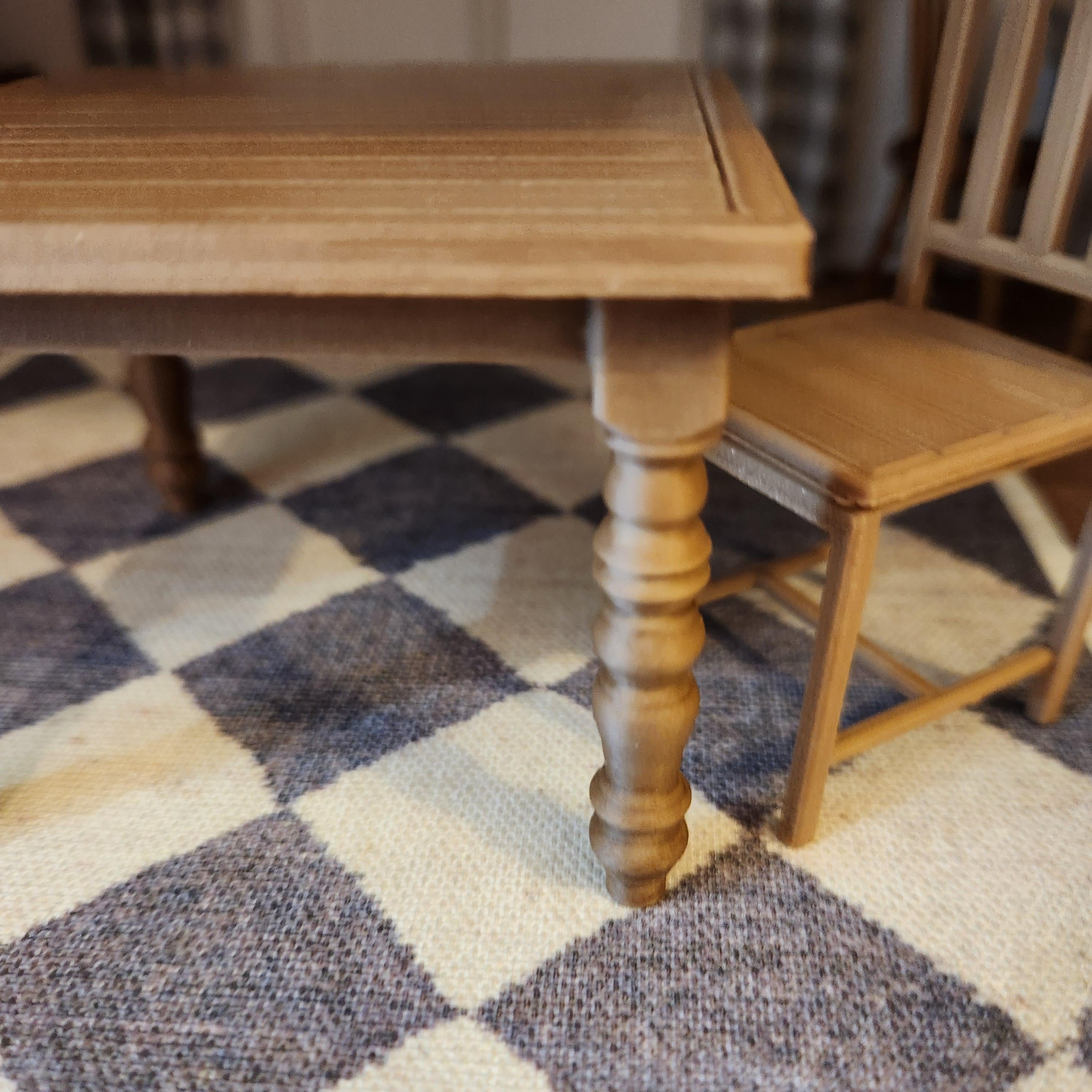 1:12 Scale Miniature Farmhouse Table – Spindle Leg Dining Decor