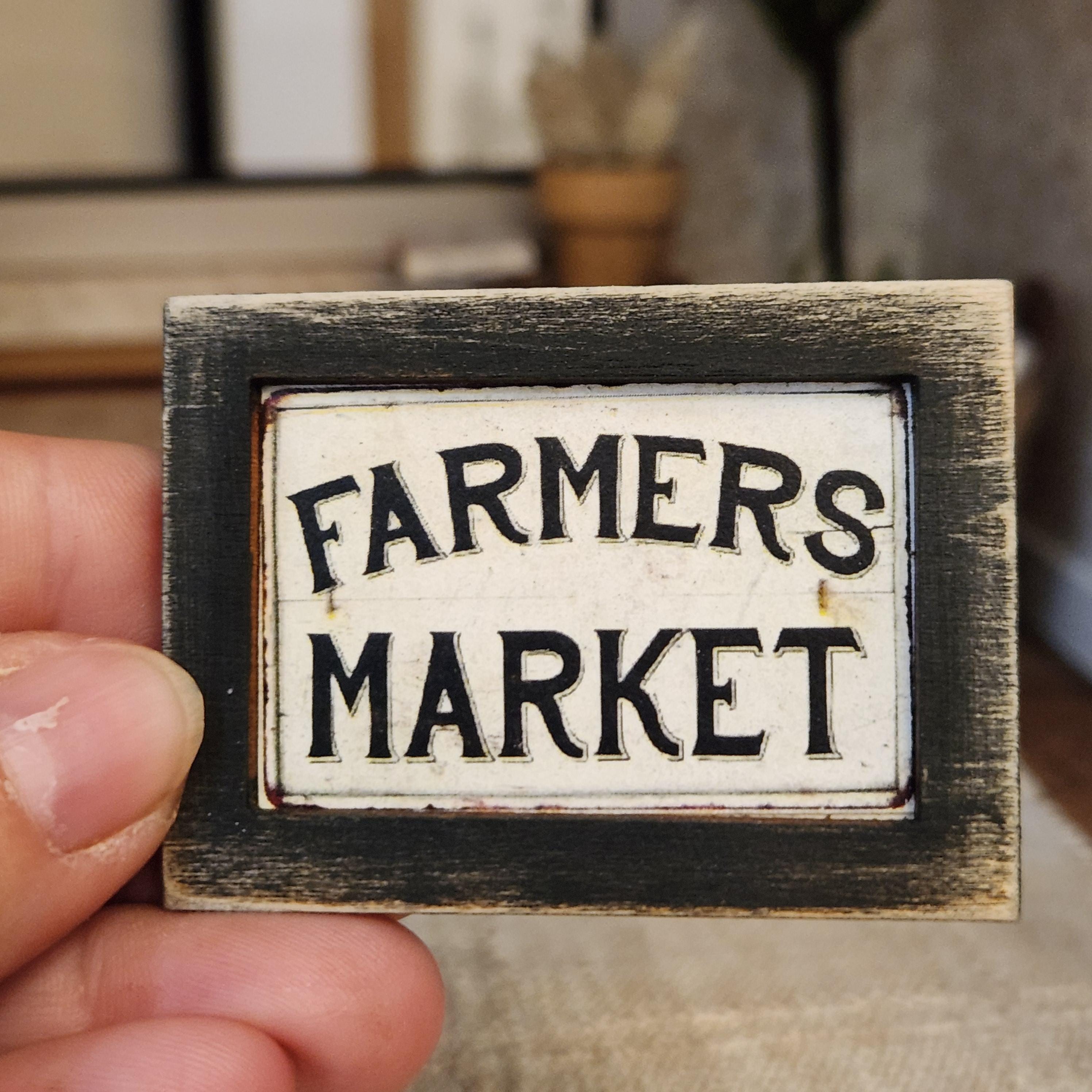 1:12 Scale Miniature "FARMERS MARKET" Wood Sign – Vintage Kitchen Decor