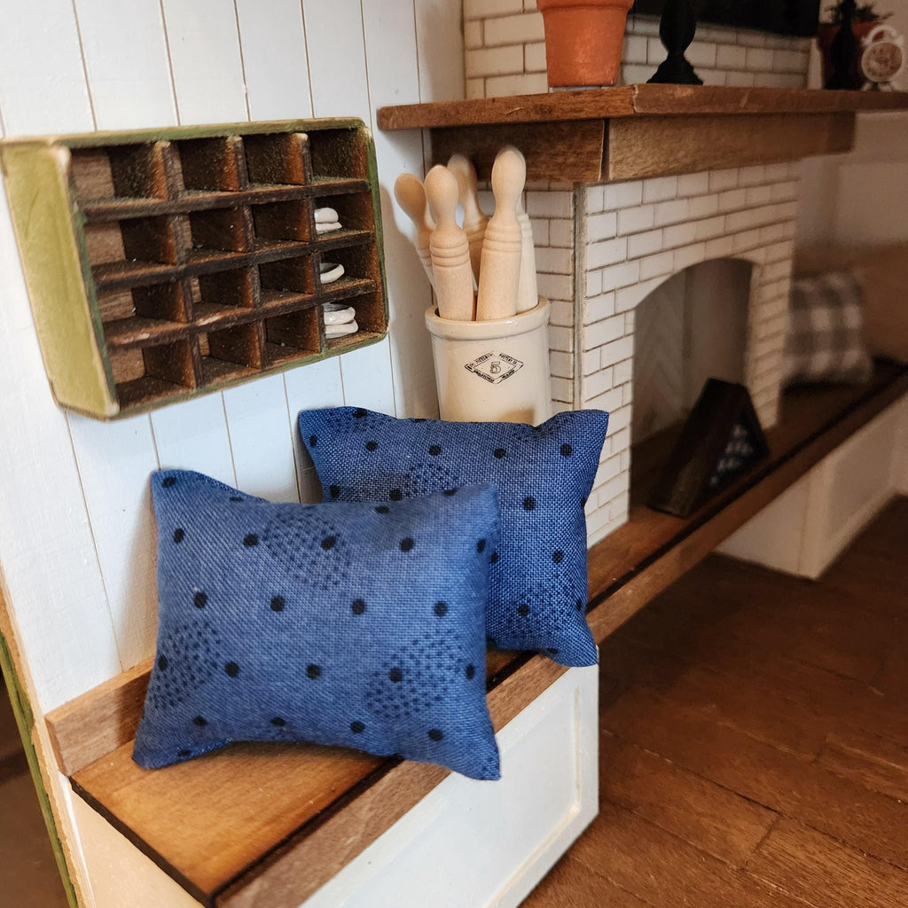 Dollhouse Miniature Throw Pillow, Blue Dot, 1:12 Scale