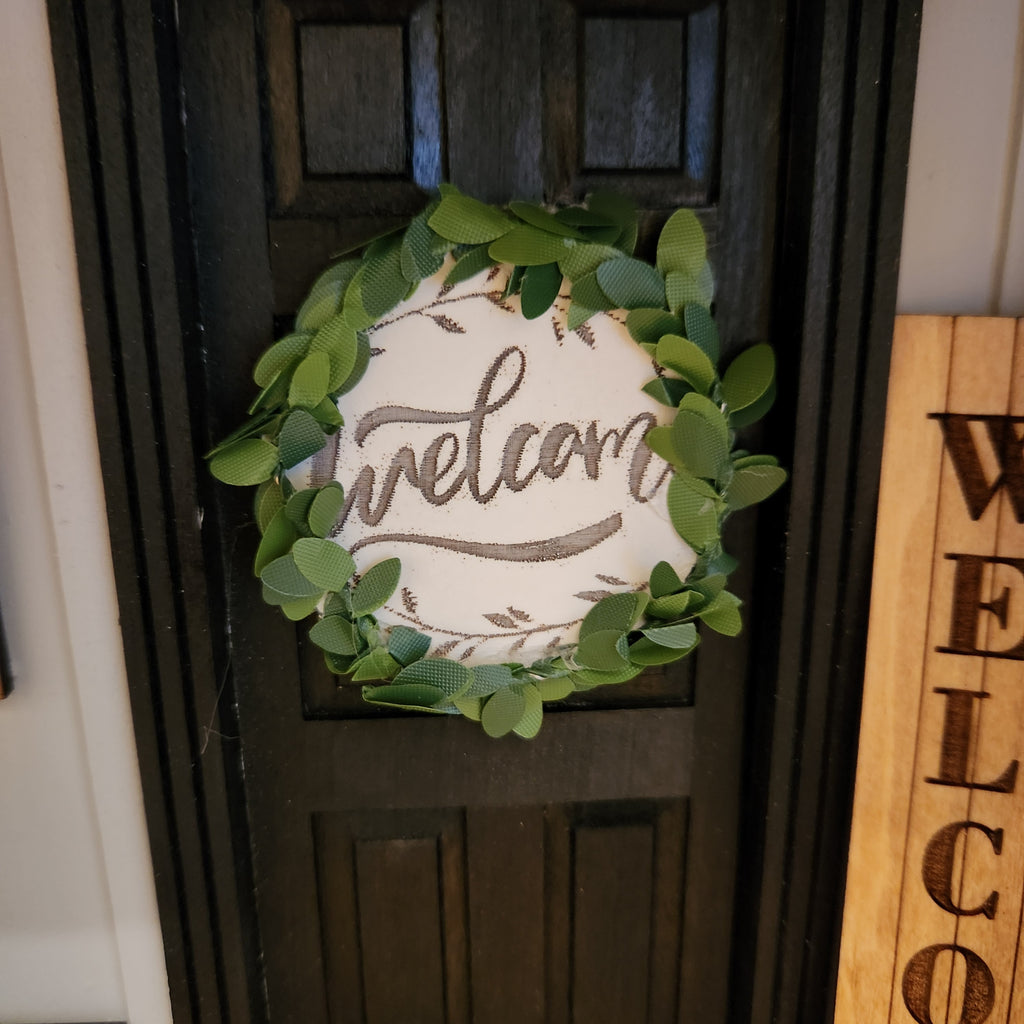Dollhouse Miniature Welcome Wreath, 1:12 Scale Sign