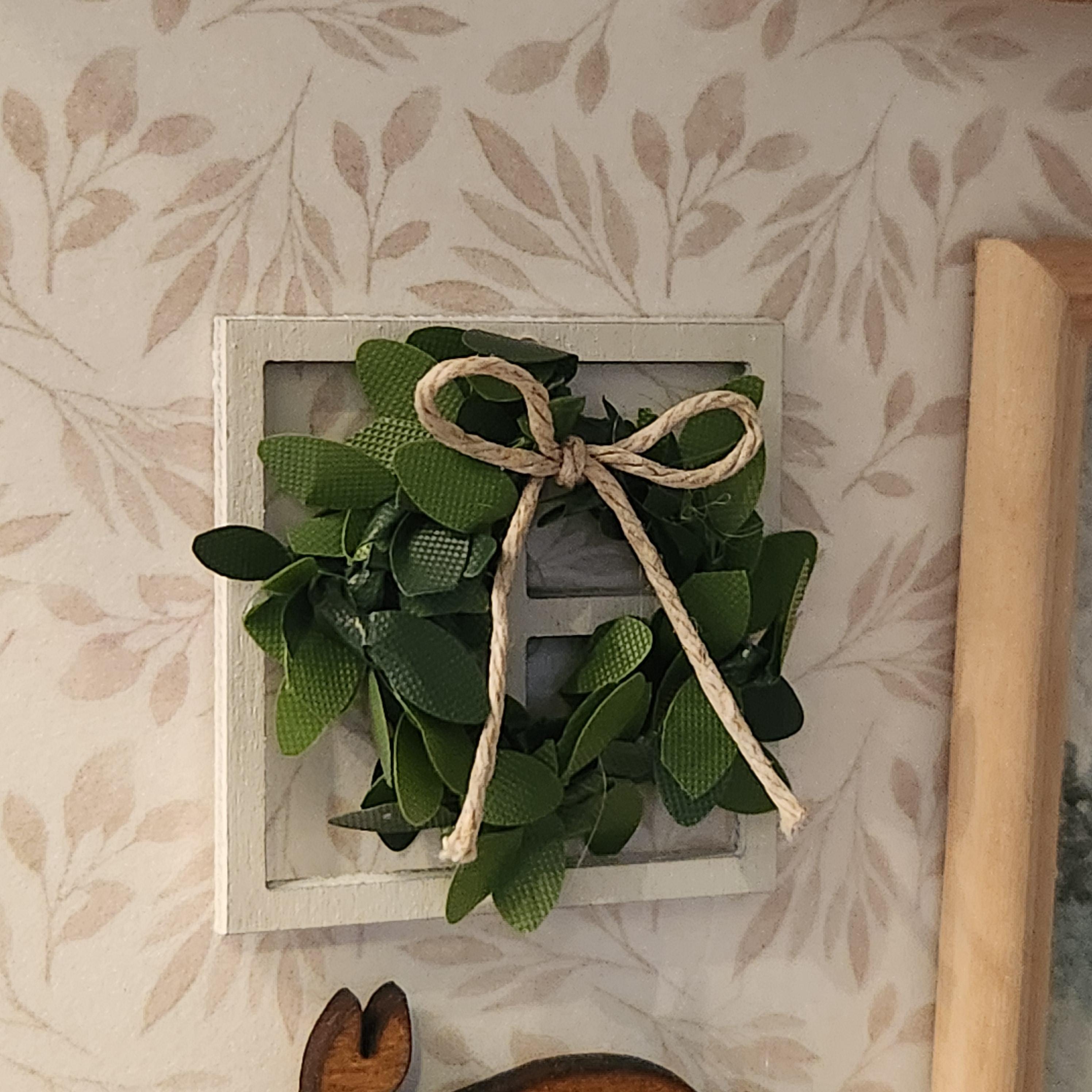 1:12 Scale Miniature Window Pane Wall Decor with Wreath