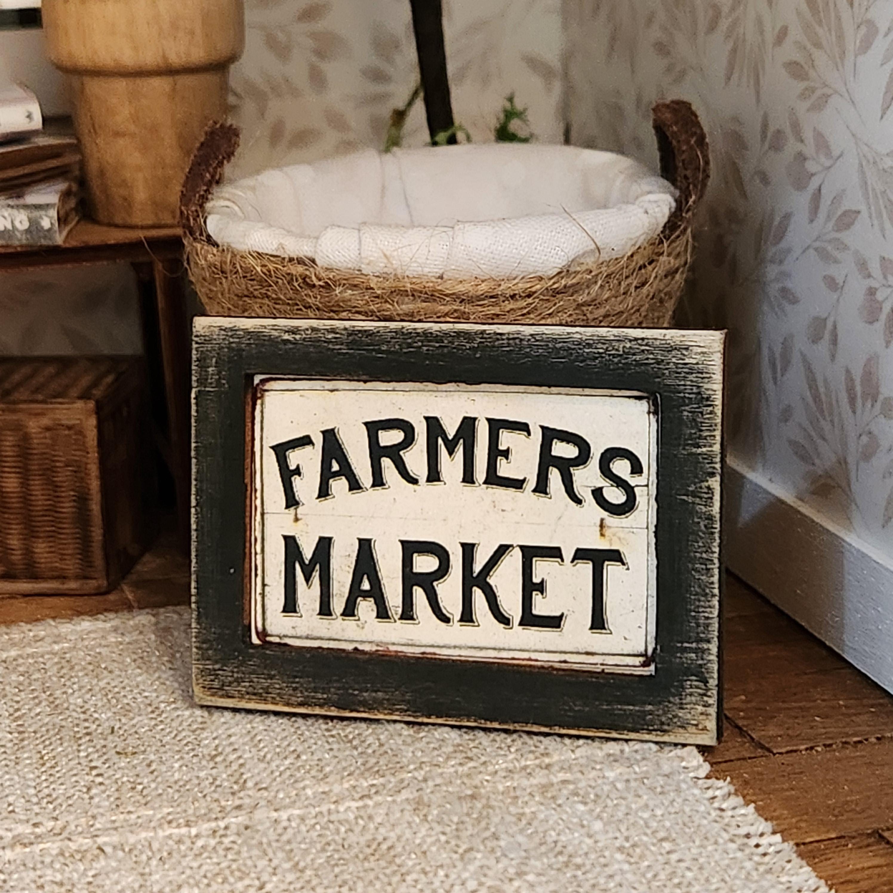 1:12 Scale Miniature "FARMERS MARKET" Wood Sign – Vintage Kitchen Decor