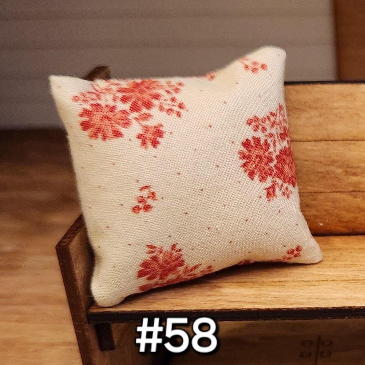Dollhouse Miniatures Accent Pillow, TAN RED FLORAL, dollhouse decorations, miniature pillows, 1:12 scale