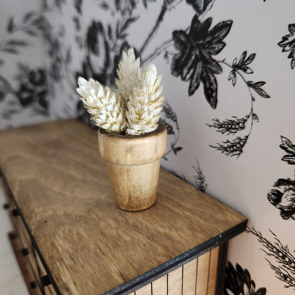 Dollhouse Miniature Plant, Dried Floral in Wood Pot, 1:12 Scale