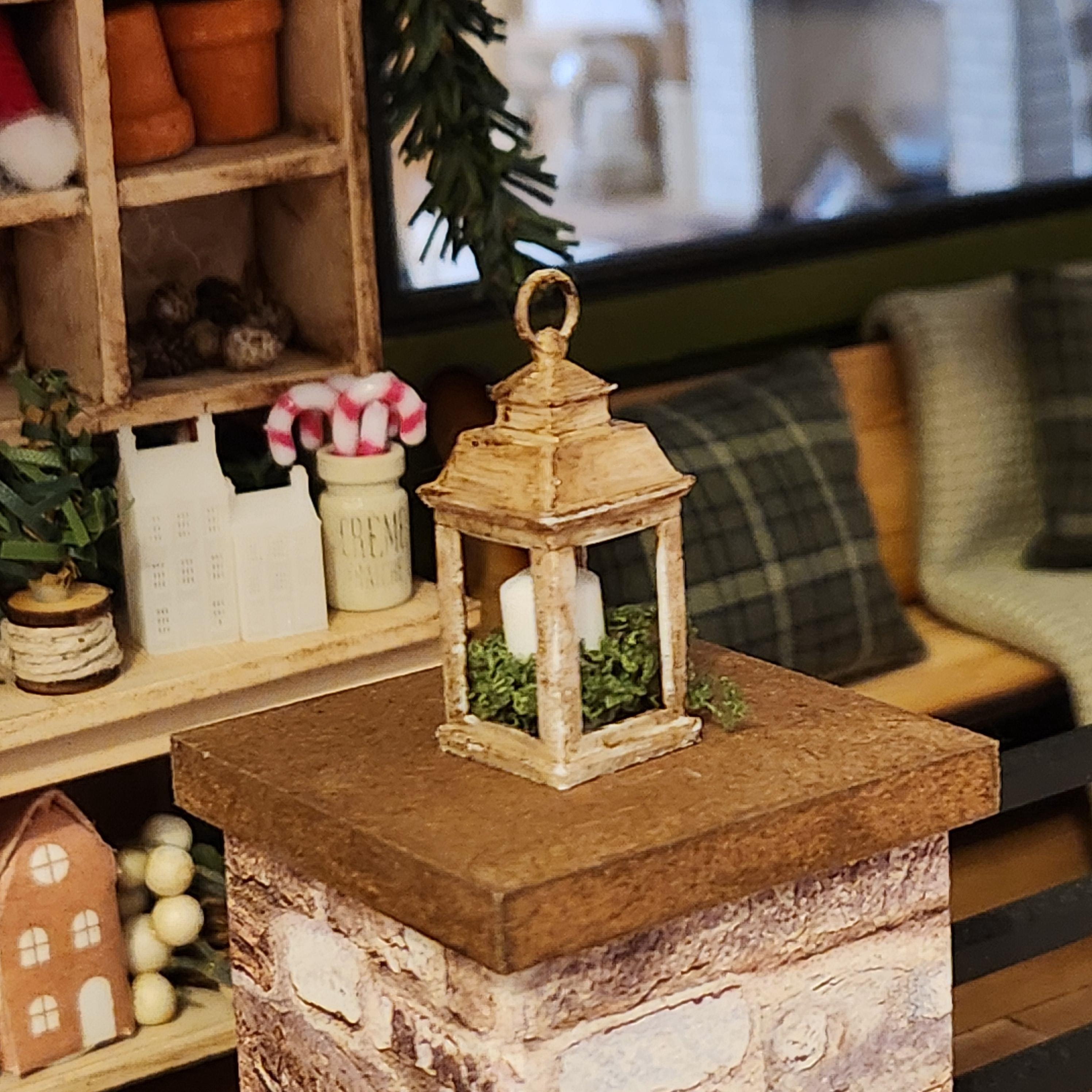 1:12 Scale Miniature Lantern Candleholder – Farmhouse Style Decor