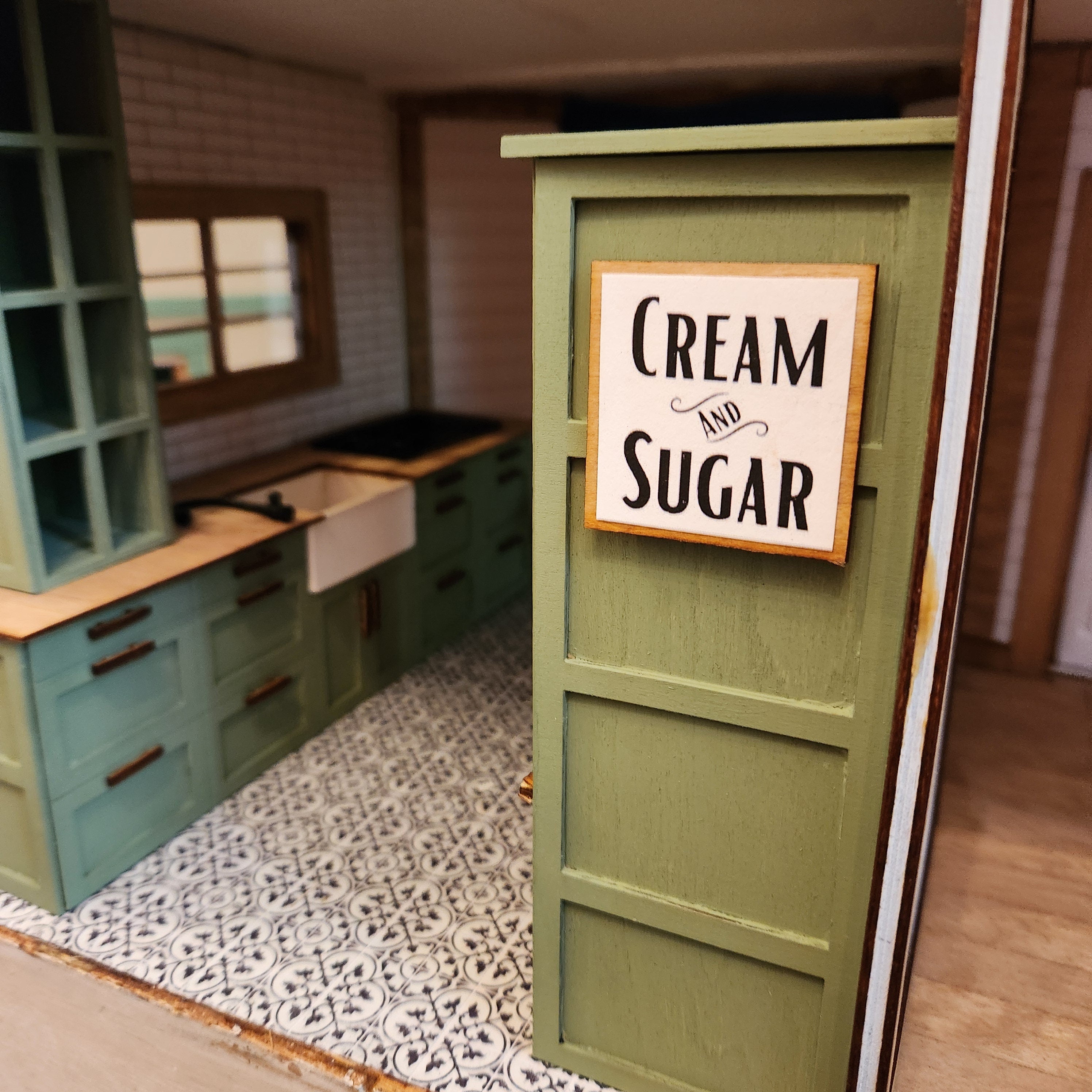 Dollhouse Miniatures Cream and Sugar Sign, Farmhouse Decor, 1:12 Scale