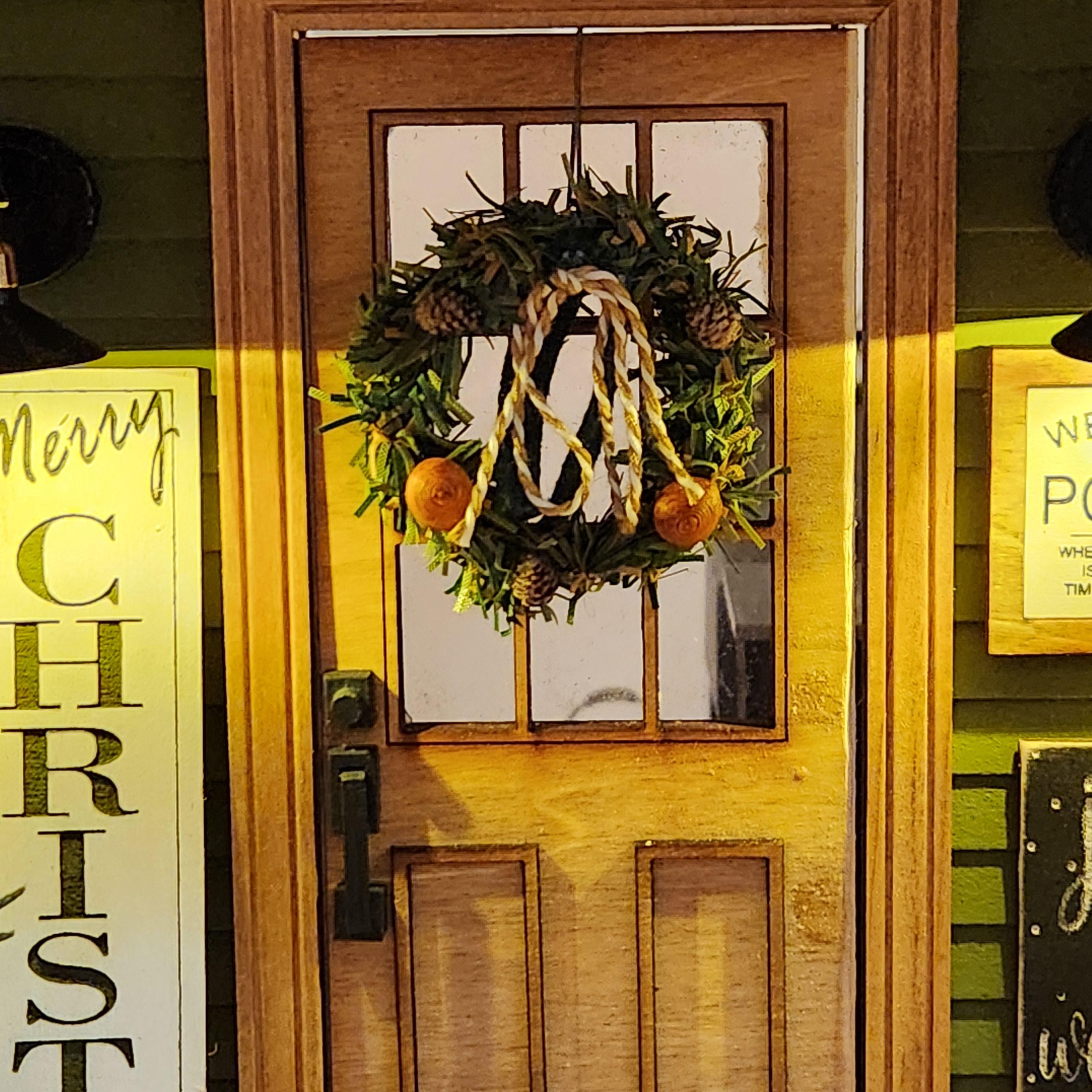 1:12 Scale Miniature "Natural Harvest" Christmas Wreath – Primitive Decor