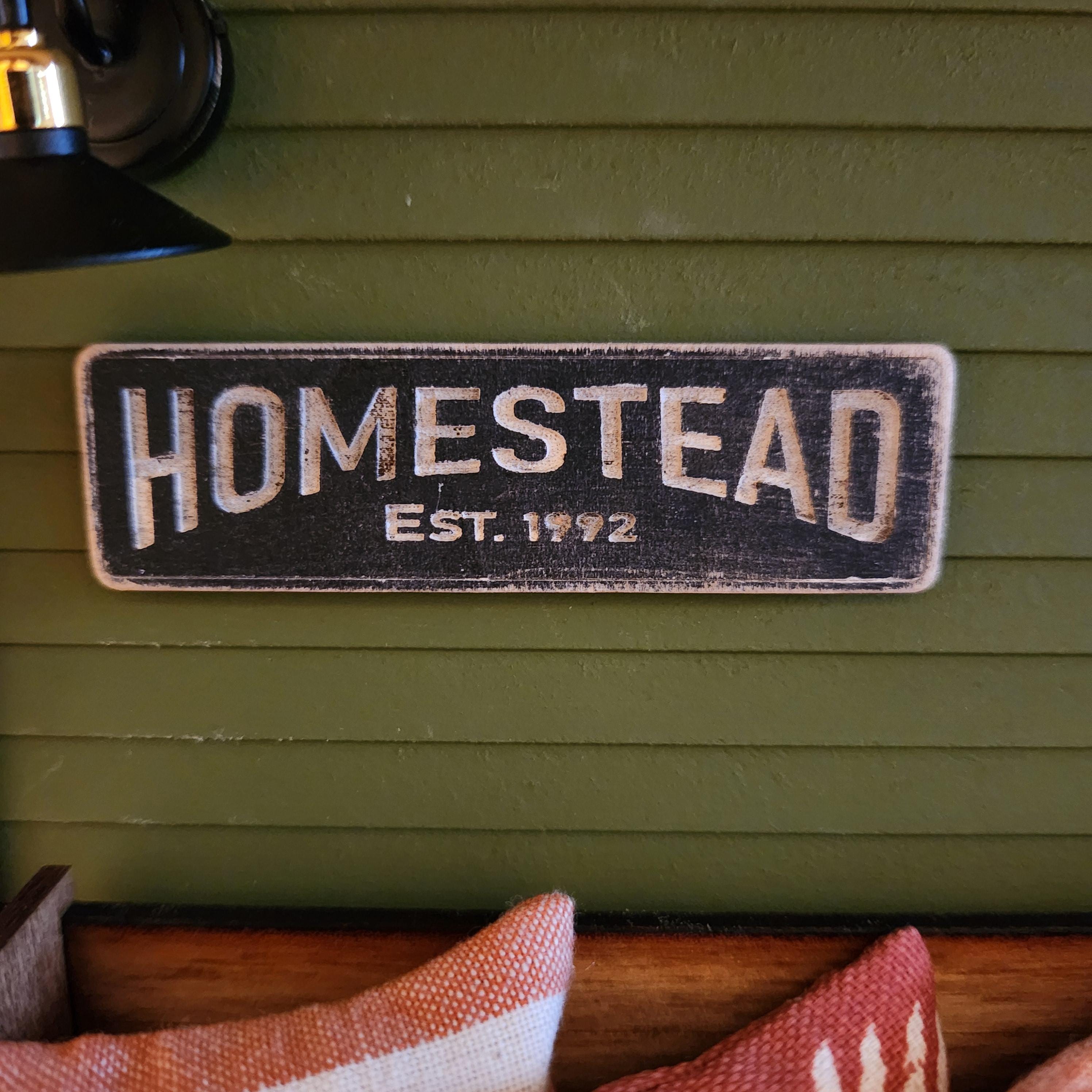 Dollhouse Miniatures Homestead Sign, 1:12 Scale, Rustic Wood
