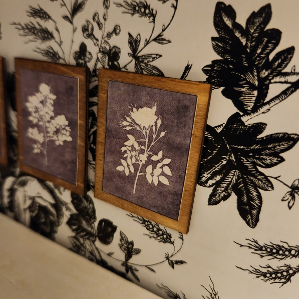 1:12 Scale Miniature Floral Wood Sign Set – Trio of Botanical Wall Art