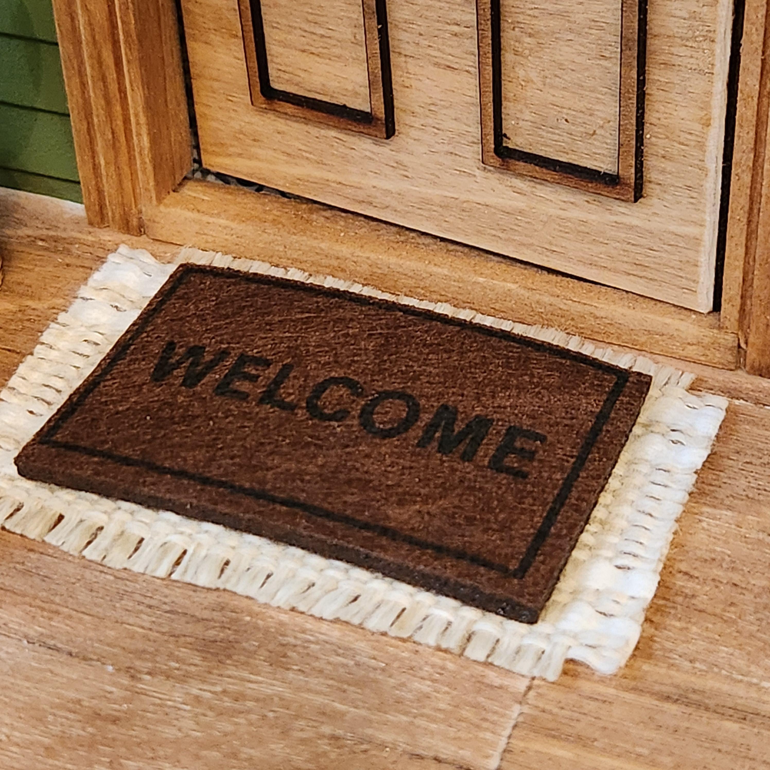 1:12 Scale Miniature Striped Rug – Tan & White Farmhouse Decor