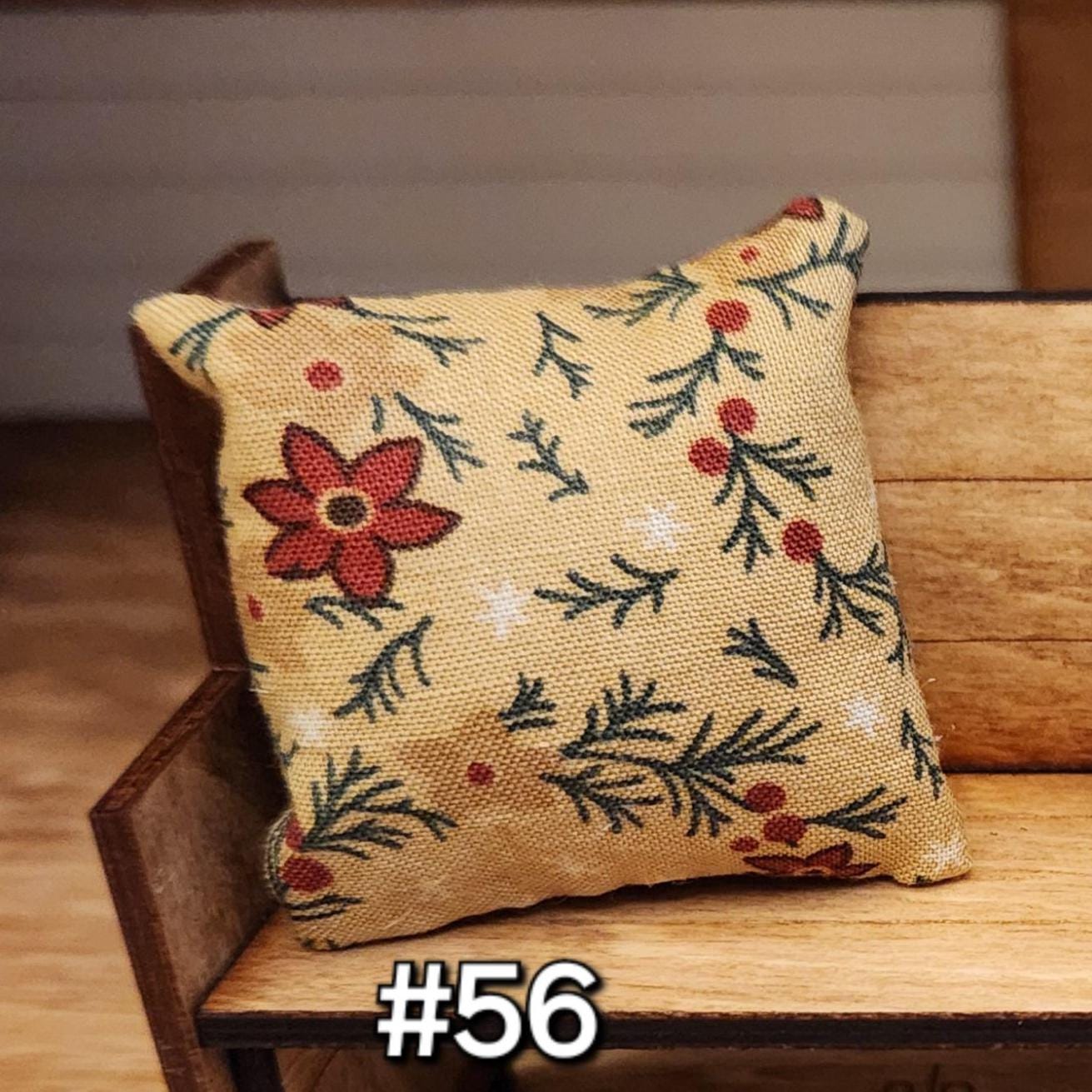 Dollhouse Miniatures Accent Pillow, RED TAN FLORAL, dollhouse decorations, miniature pillows, 1:12 scale