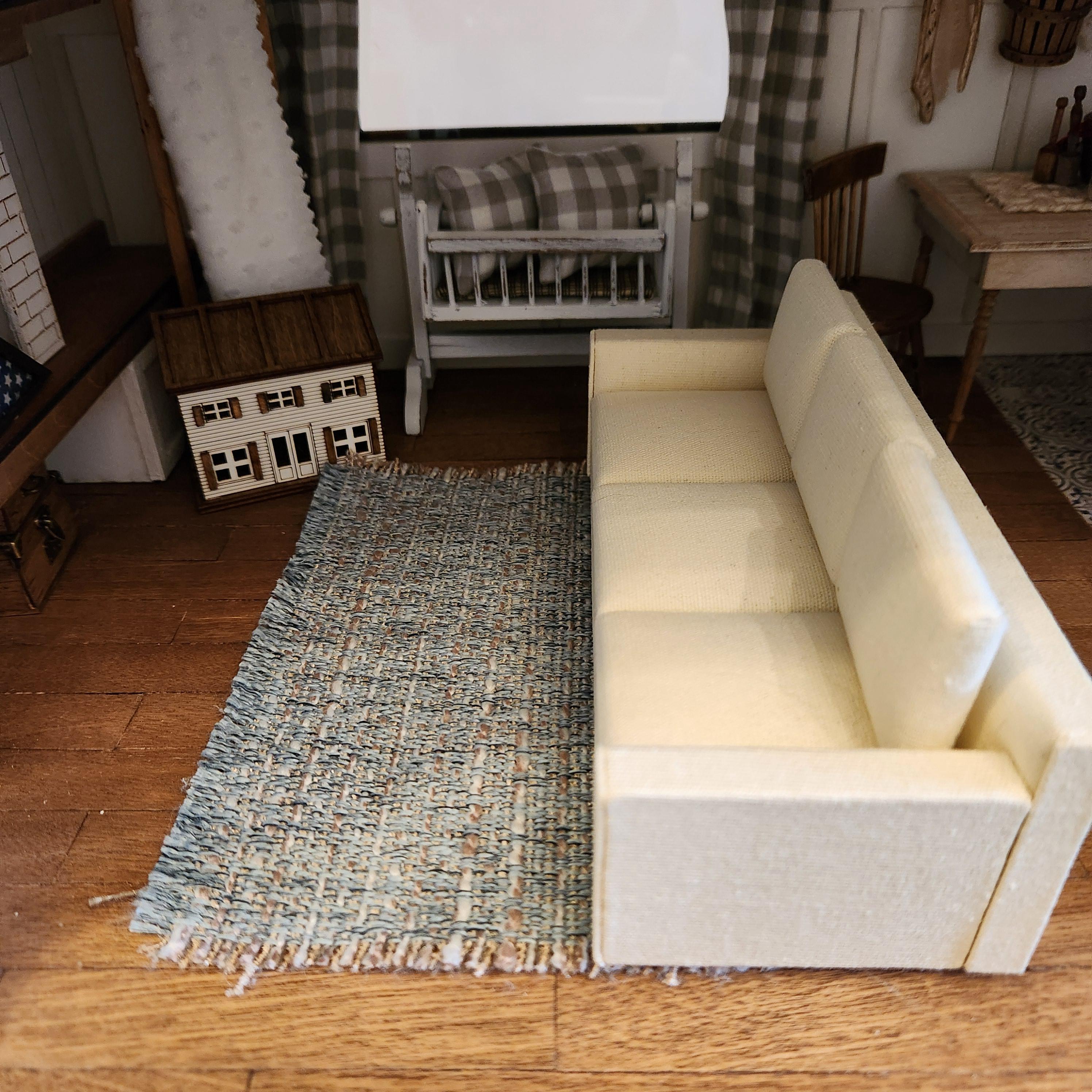 1:12 Scale Miniature Blue Speckled Rug – Farmhouse Area Rug with Fringe