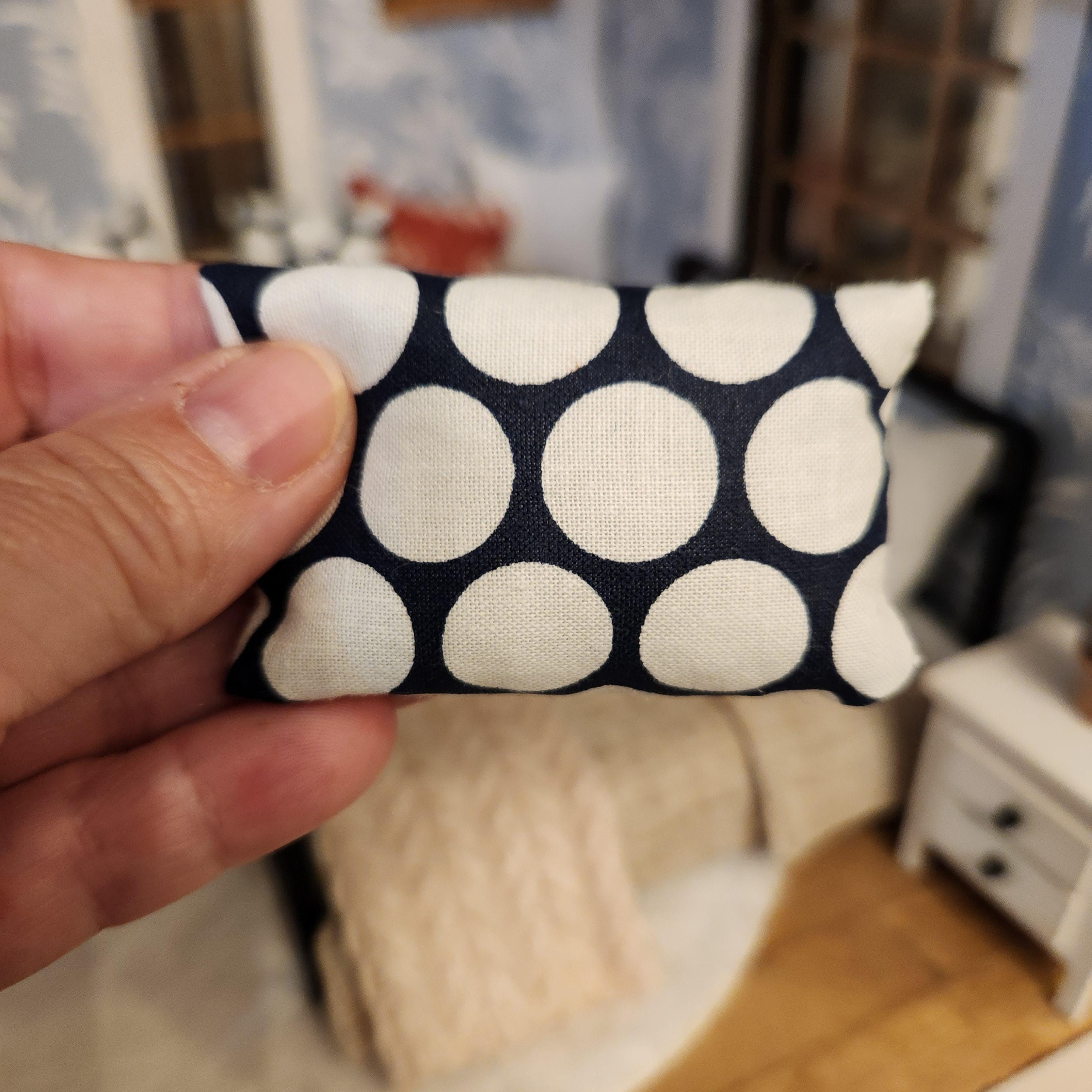 Dollhouse Miniatures Accent Pillow, BLUE WHITE POLKADOT, dollhouse decorations, miniature pillows, 1:12 scale