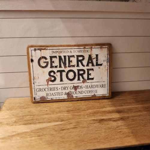1:12 Scale Miniature "General Store" Wood Sign – Vintage Farmhouse Decor