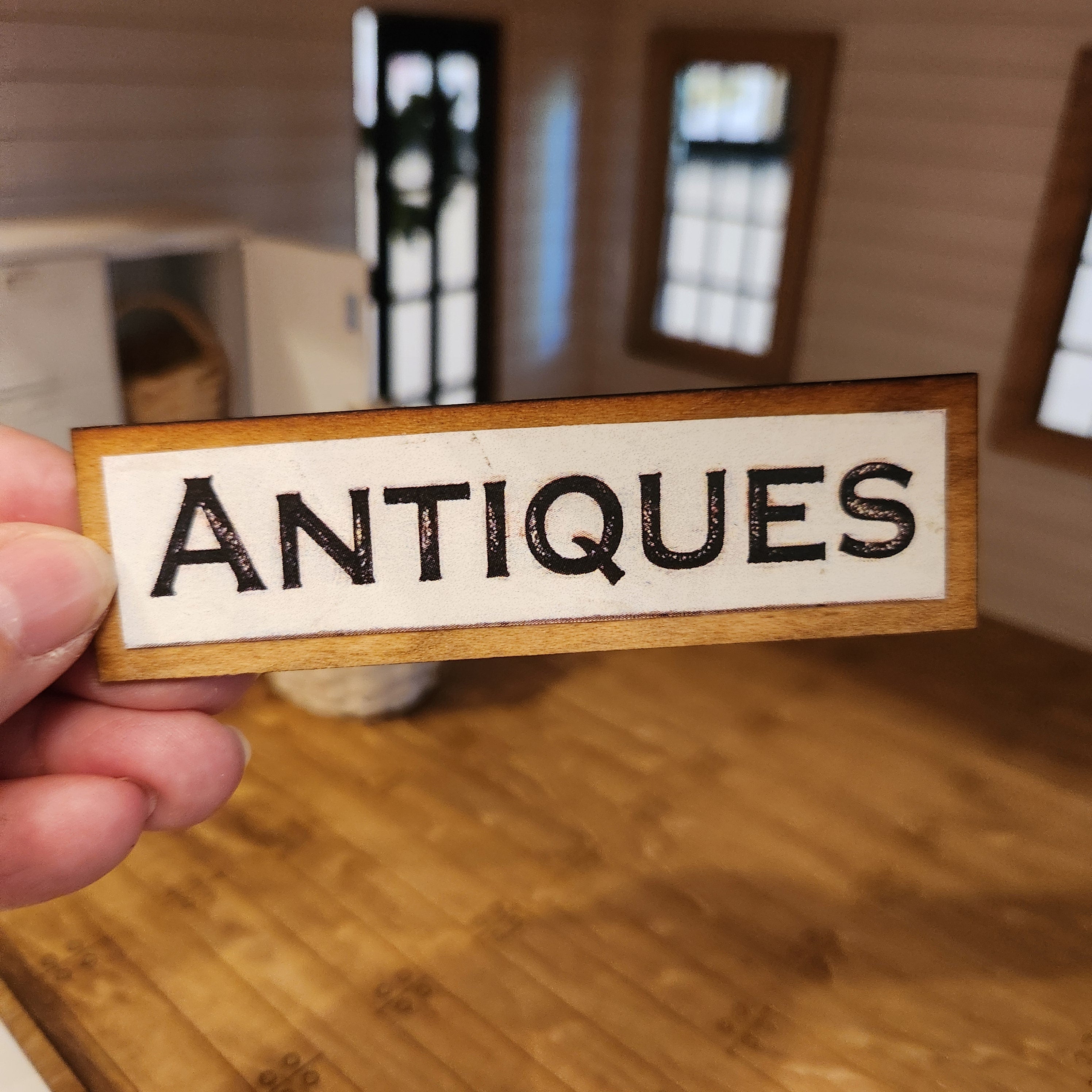1:12 Scale Miniature Long "ANTIQUES" Wood Sign – Vintage Shop Decor
