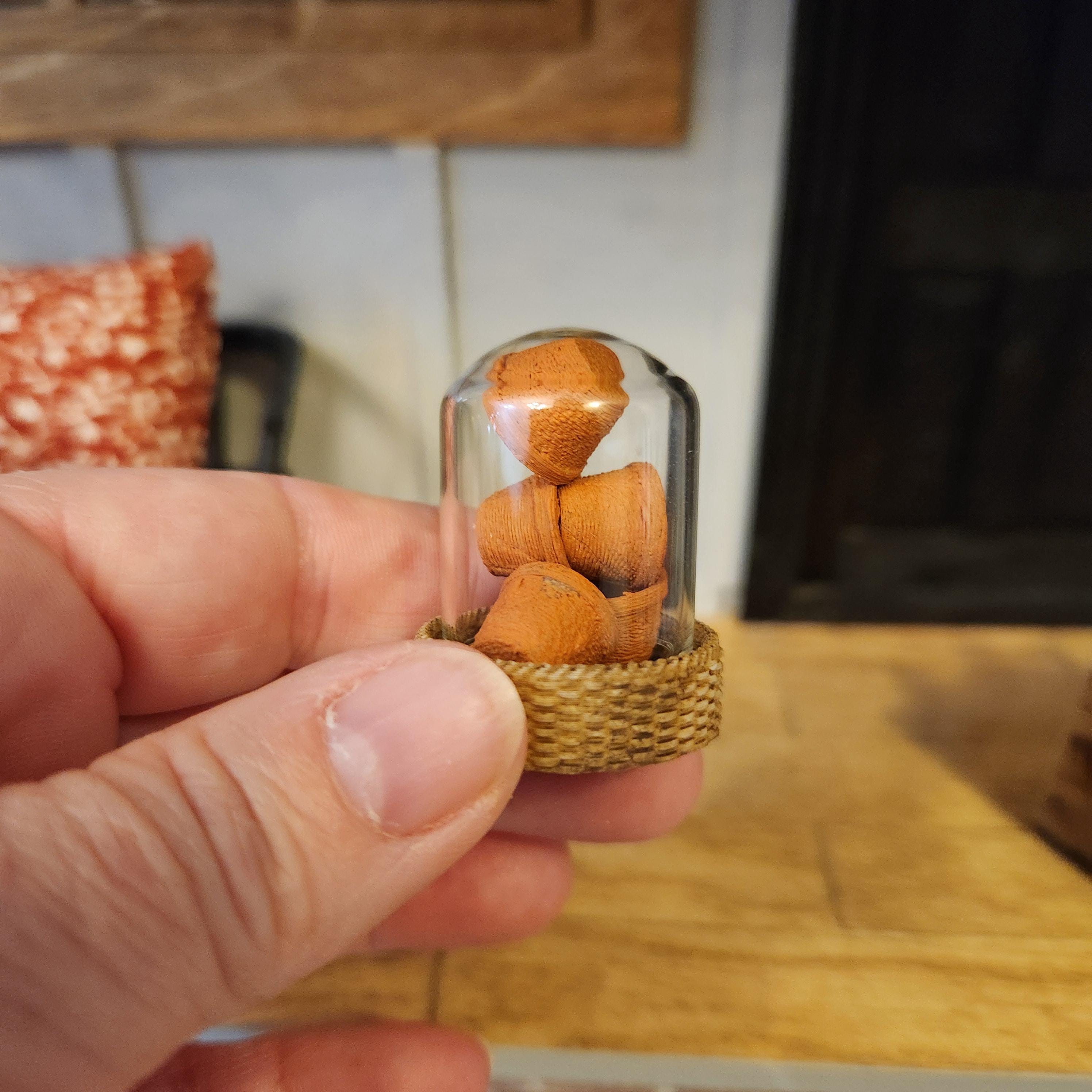 1:12 Scale Miniature Wicker Basket with Cloche & Terracotta Pots
