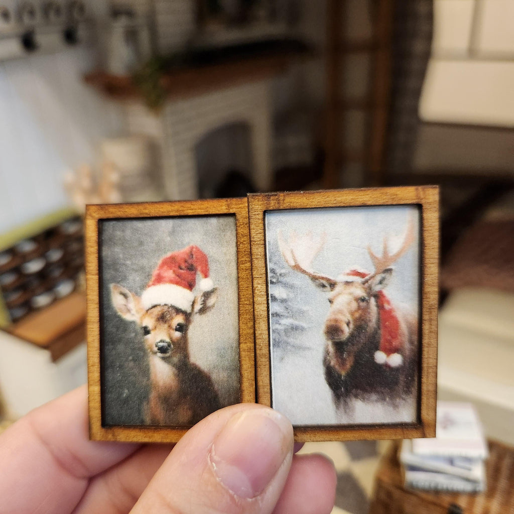 Dollhouse Christmas Pictures, Deer and Moose, 1:12 Scale