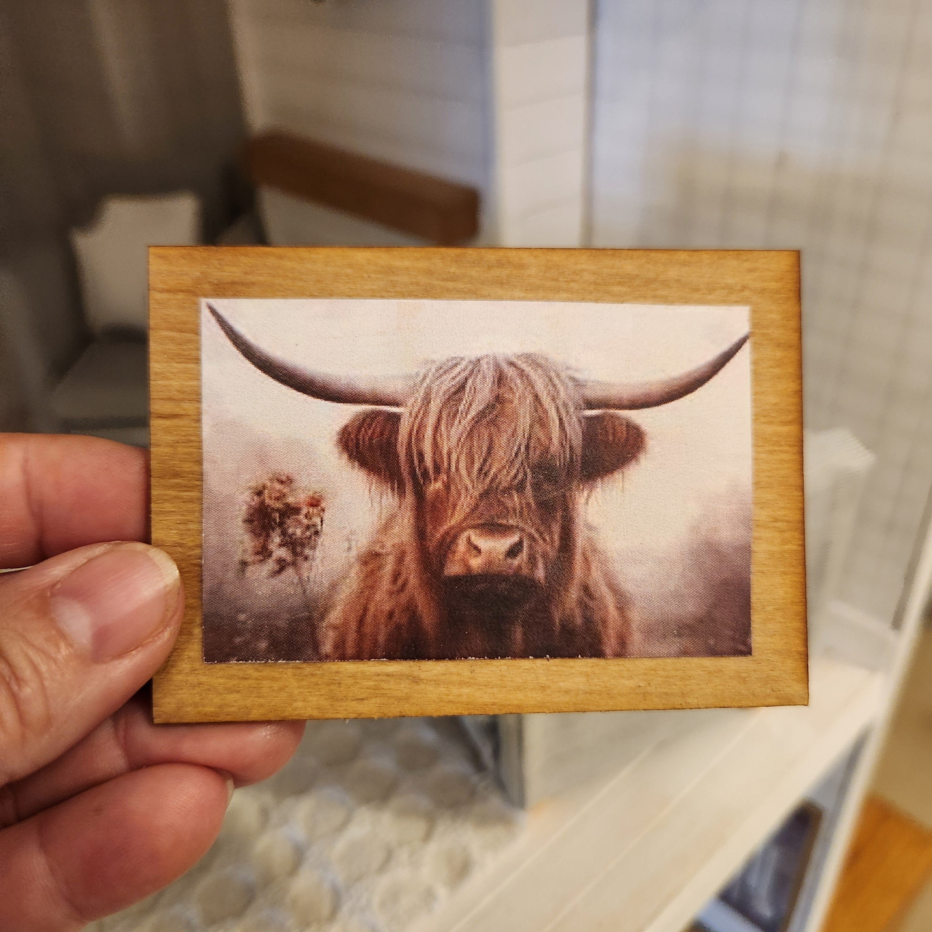 Miniature Highland Cow Wood Sign – 1:12 Scale Dollhouse Art