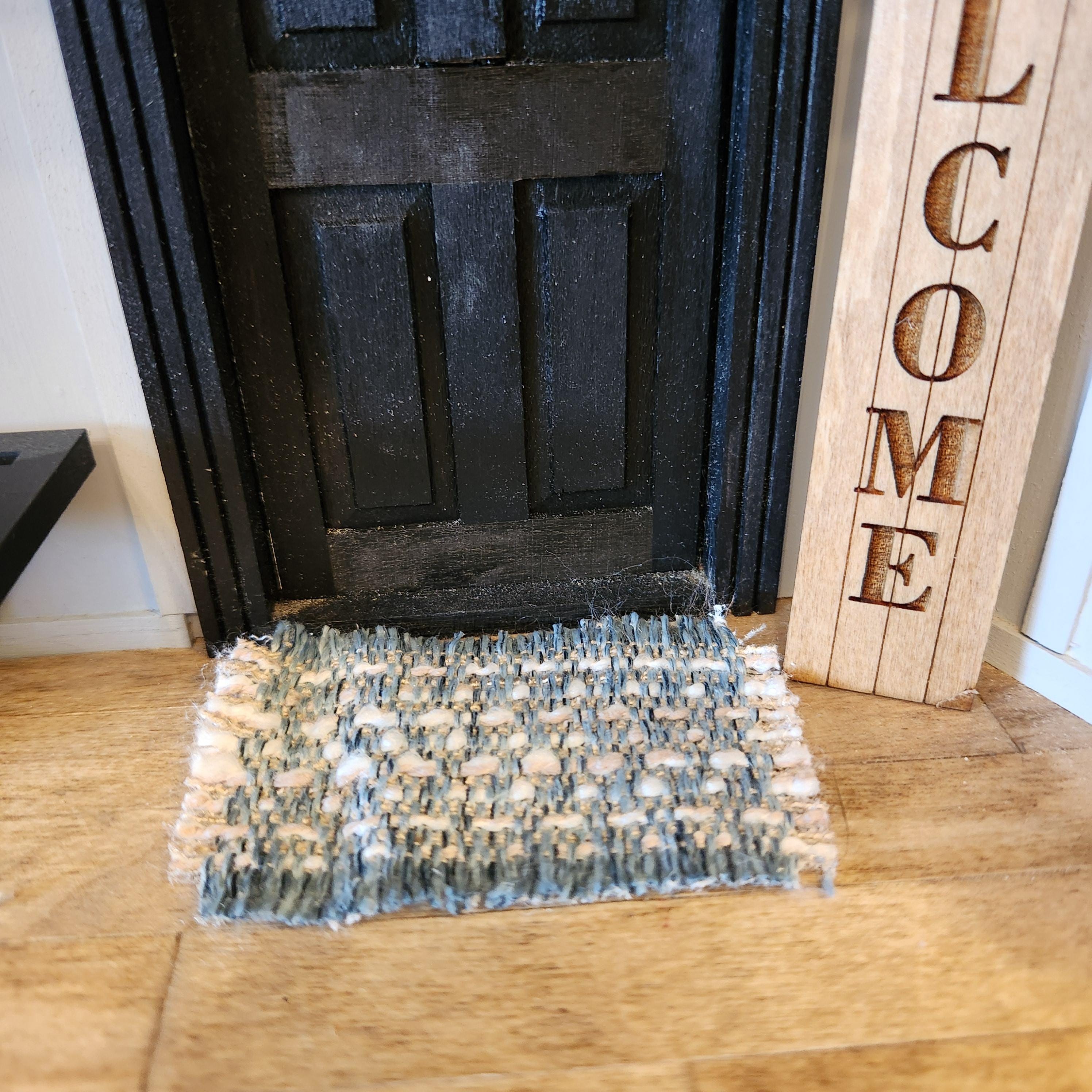 1:12 Scale Miniature Blue Speckled Rug – Farmhouse Area Rug with Fringe