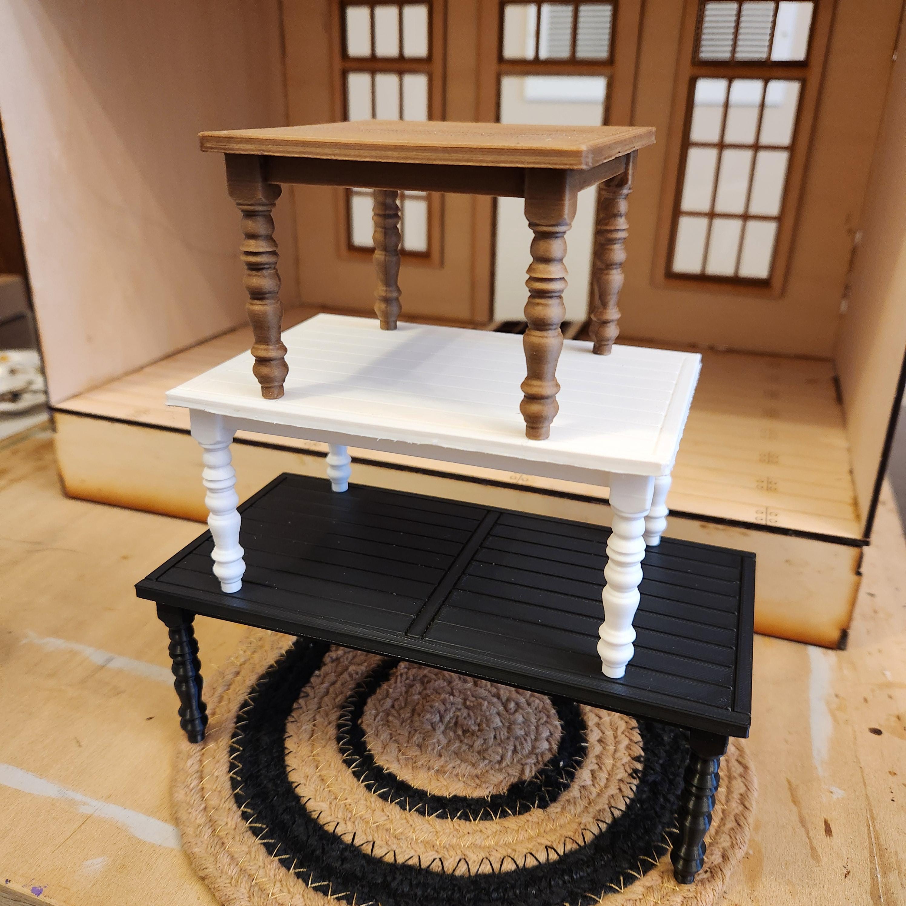 1:12 Scale Miniature Farmhouse Table – Spindle Leg Dining Decor