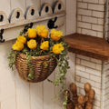 1:12 Scale Miniature Hanging Flower Basket – Yellow Spring Blooms & Trailing Vines