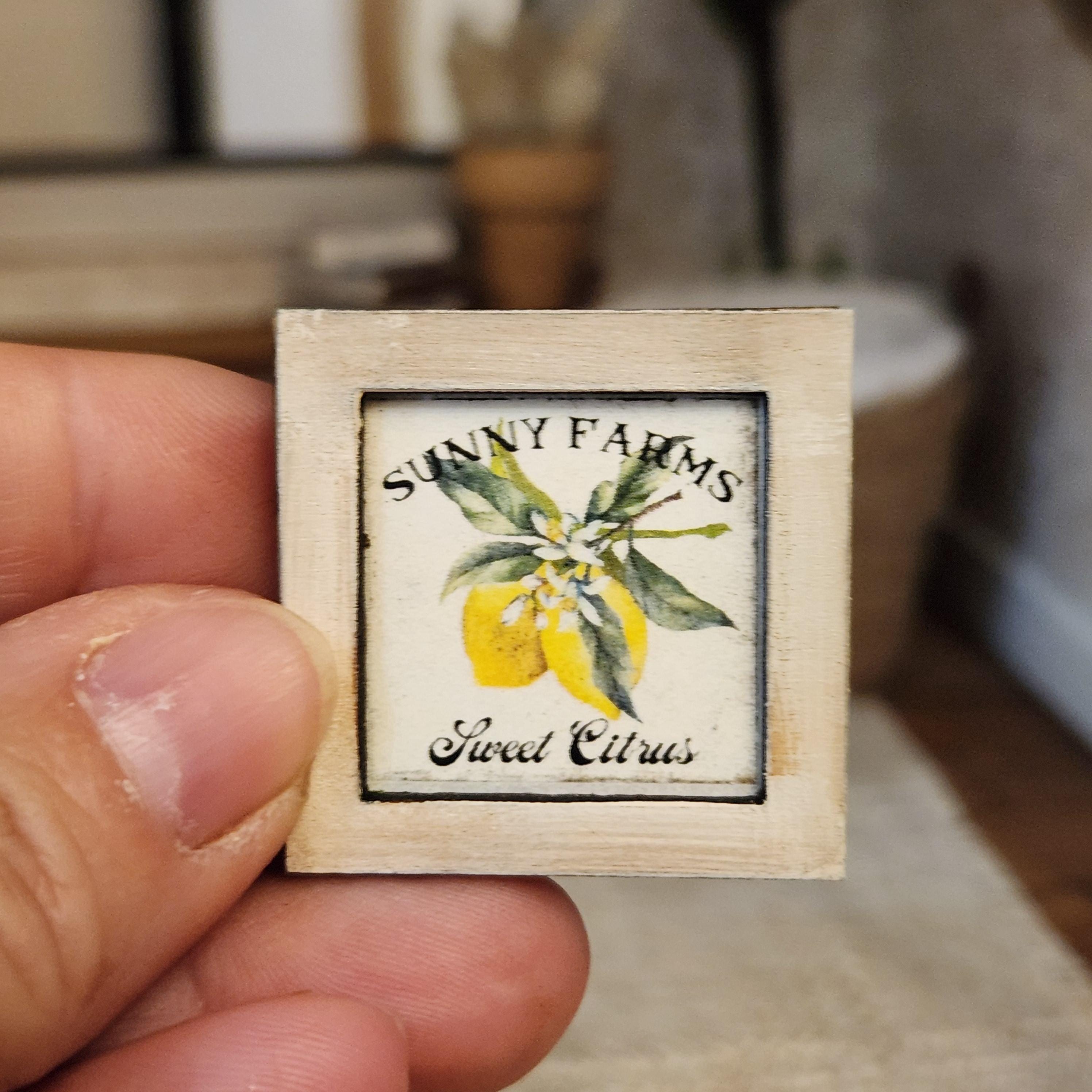 1:12 Scale Miniature "SWEET CITRUS" Lemon Wood Sign – Vintage Farmhouse Decor