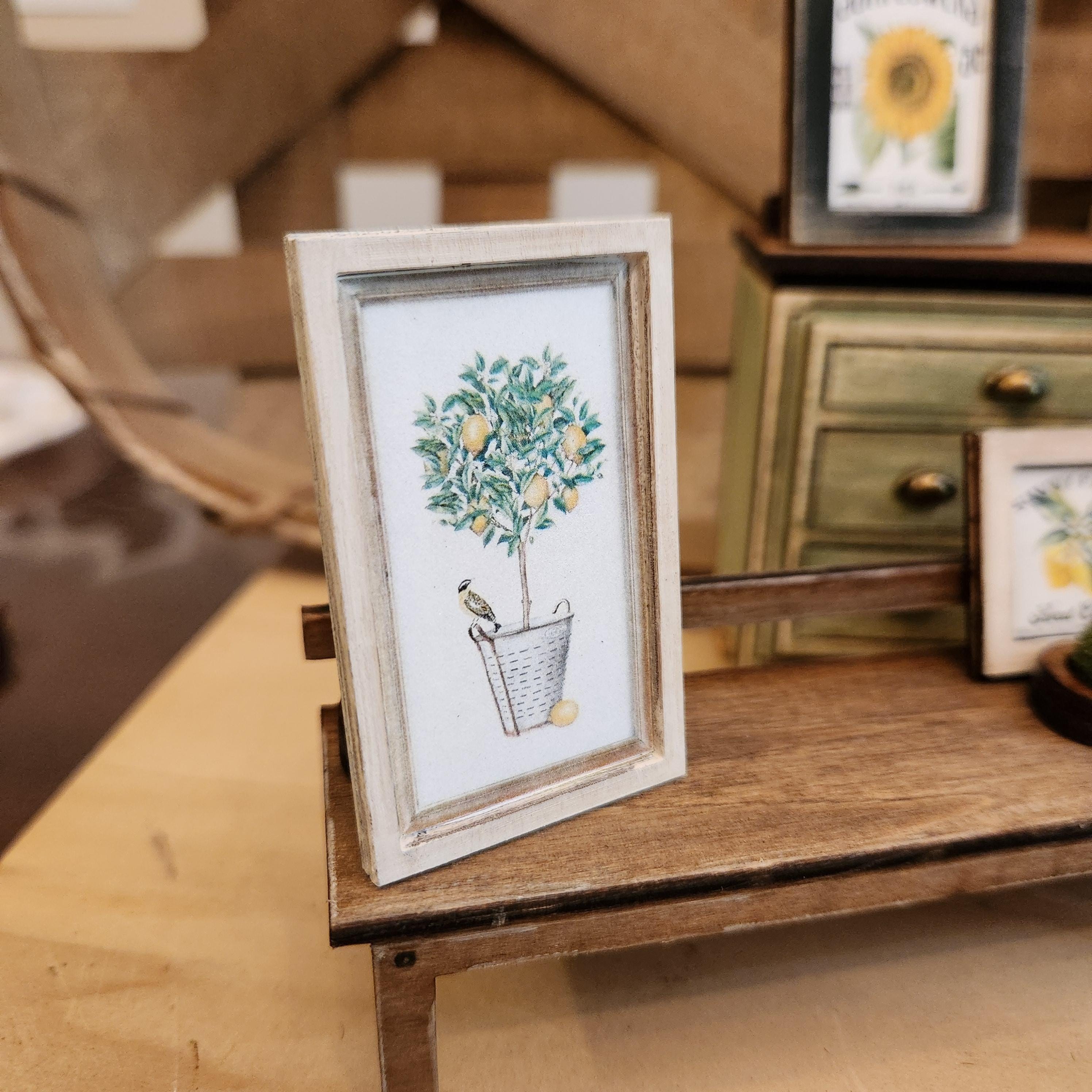 1:12 Scale Miniature Lemon Topiary Wood Sign – Farmhouse Spring Wall Decor