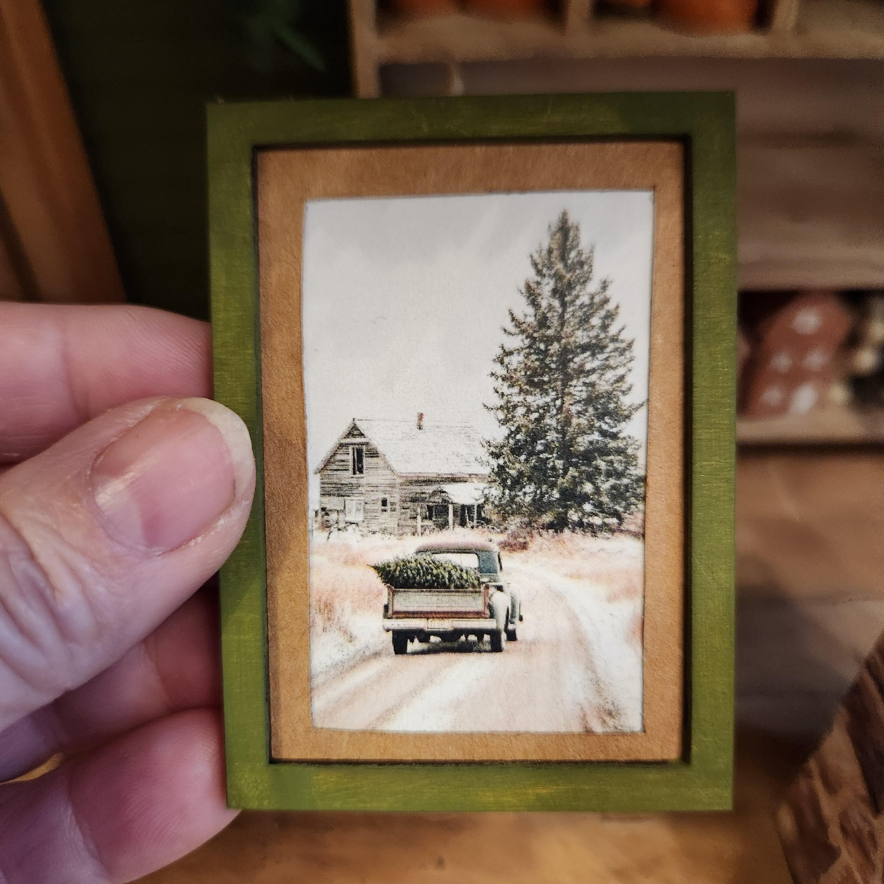 1:12 Scale Miniature "The Tree Hauler" Framed Art – Holiday Decor
