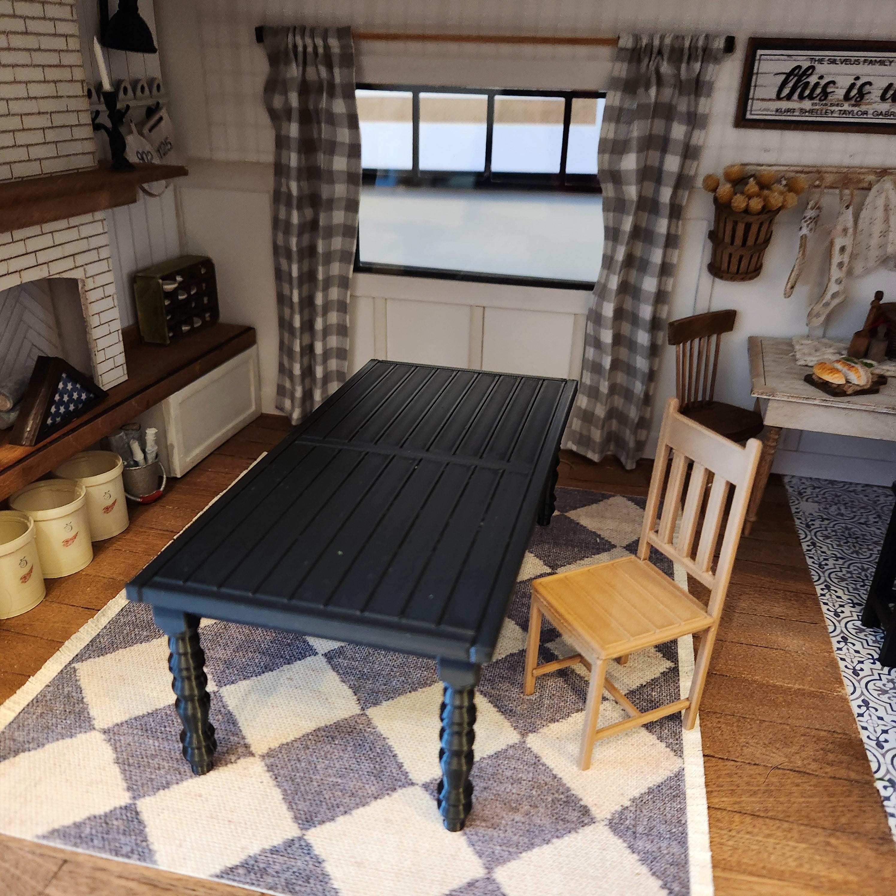 1:12 Scale Miniature Farmhouse Table – Spindle Leg Dining Decor