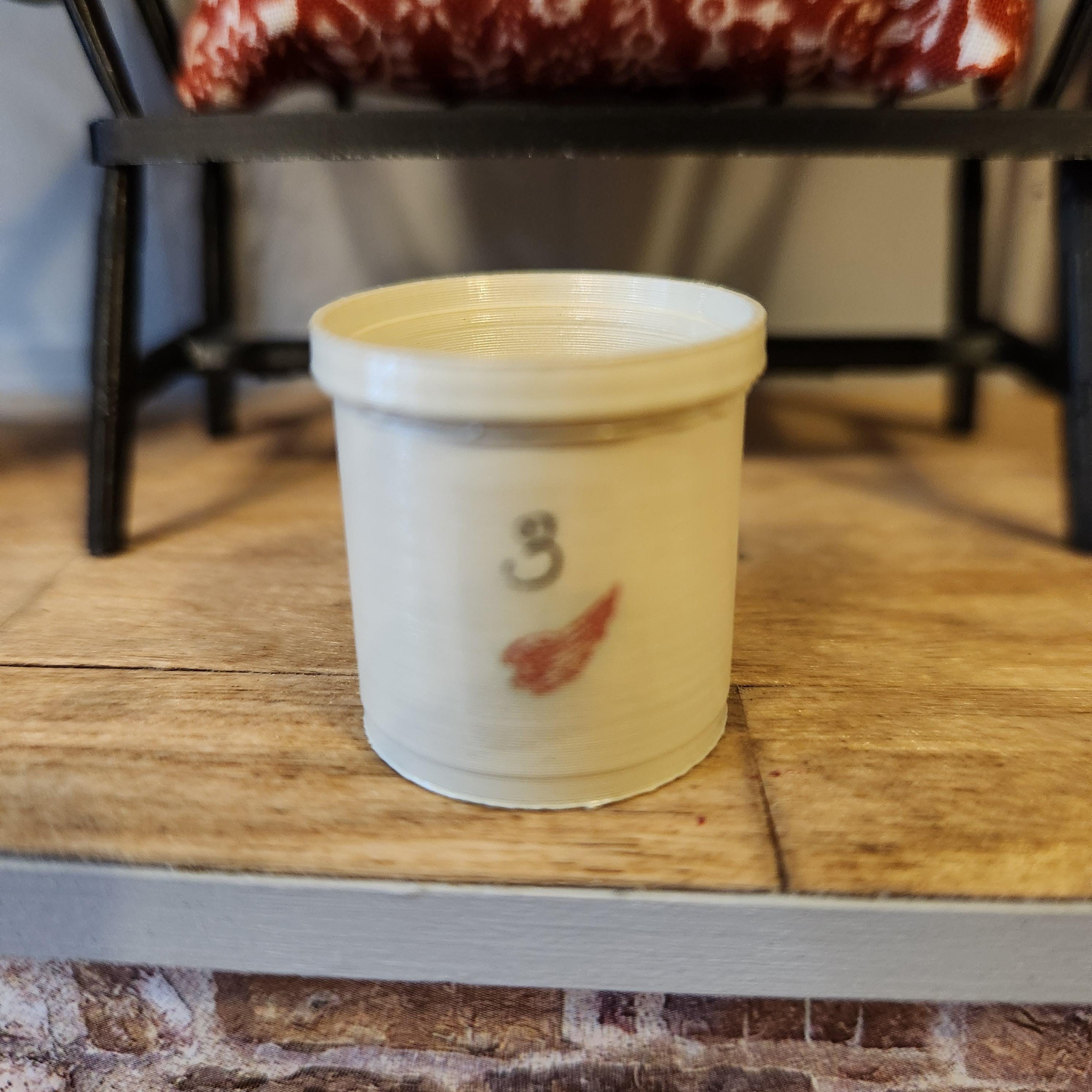 1:12 Scale Miniature Red Wing Crock – Vintage Tan Stoneware Accent
