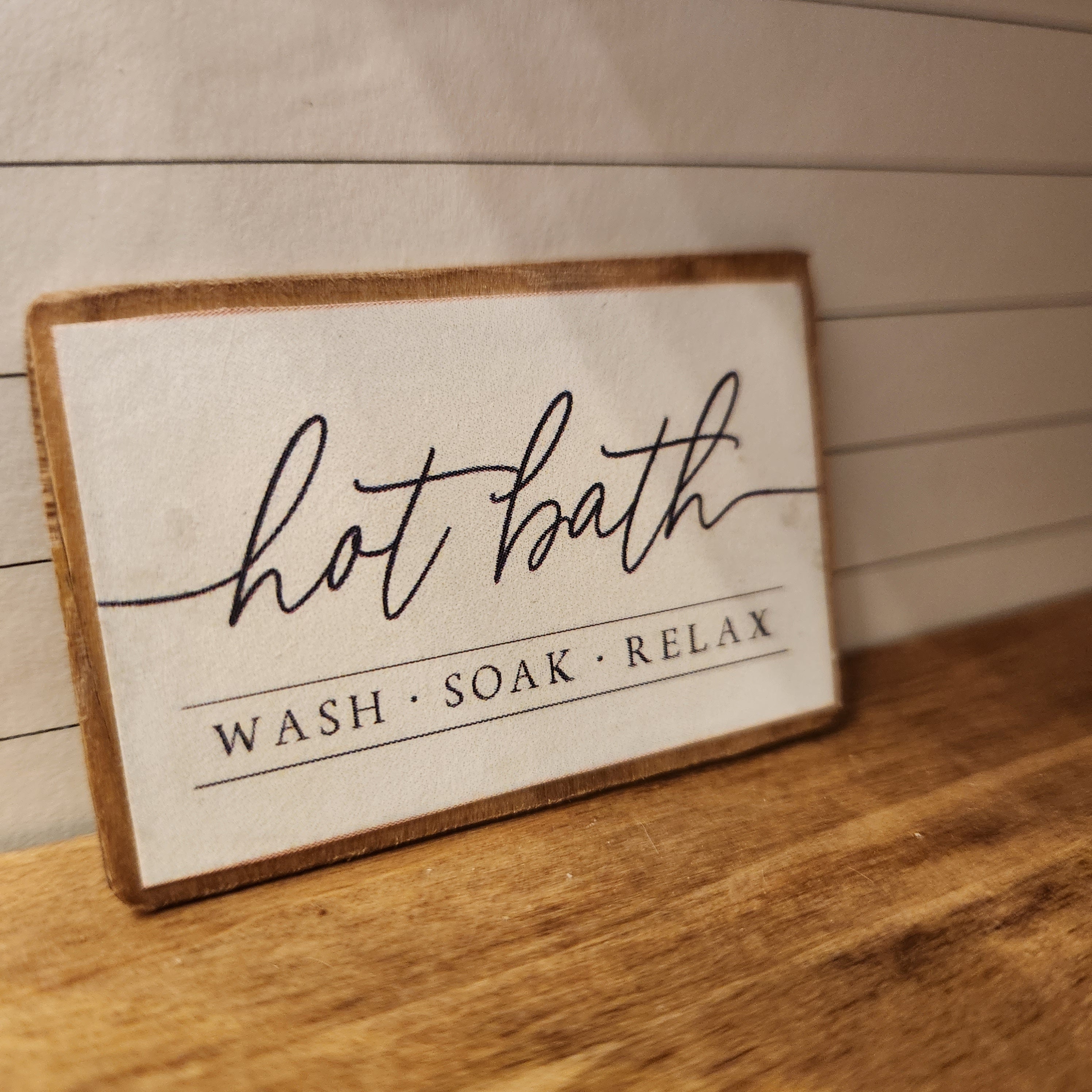 1:12 Scale Miniature "HOT BATH" Wood Sign – Vintage Washroom Decor