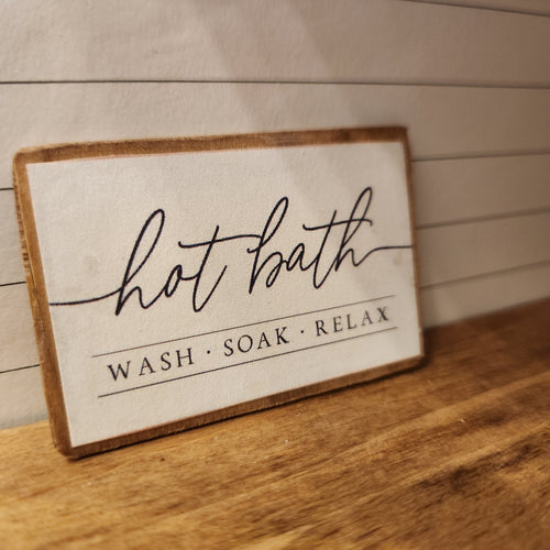 1:12 Scale Miniature "HOT BATH" Wood Sign – Vintage Washroom Decor