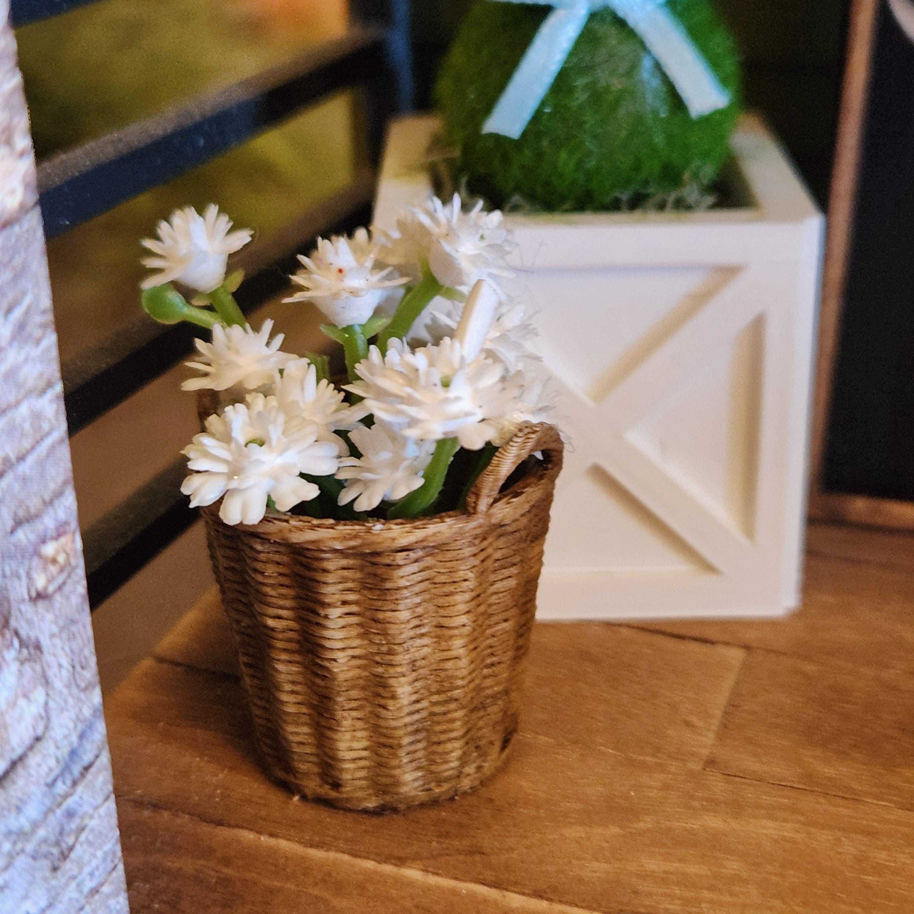 Dollhouse Miniature Potted Flowers | Basket of Flowers, Spring Accent