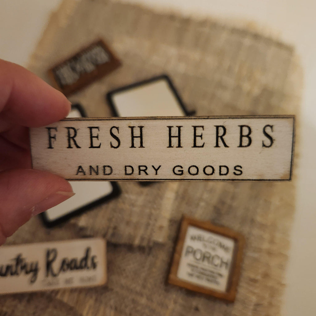 Dollhouse Miniature FRESH HERBS Sign, Farmhouse Decor, 1:12 Scale