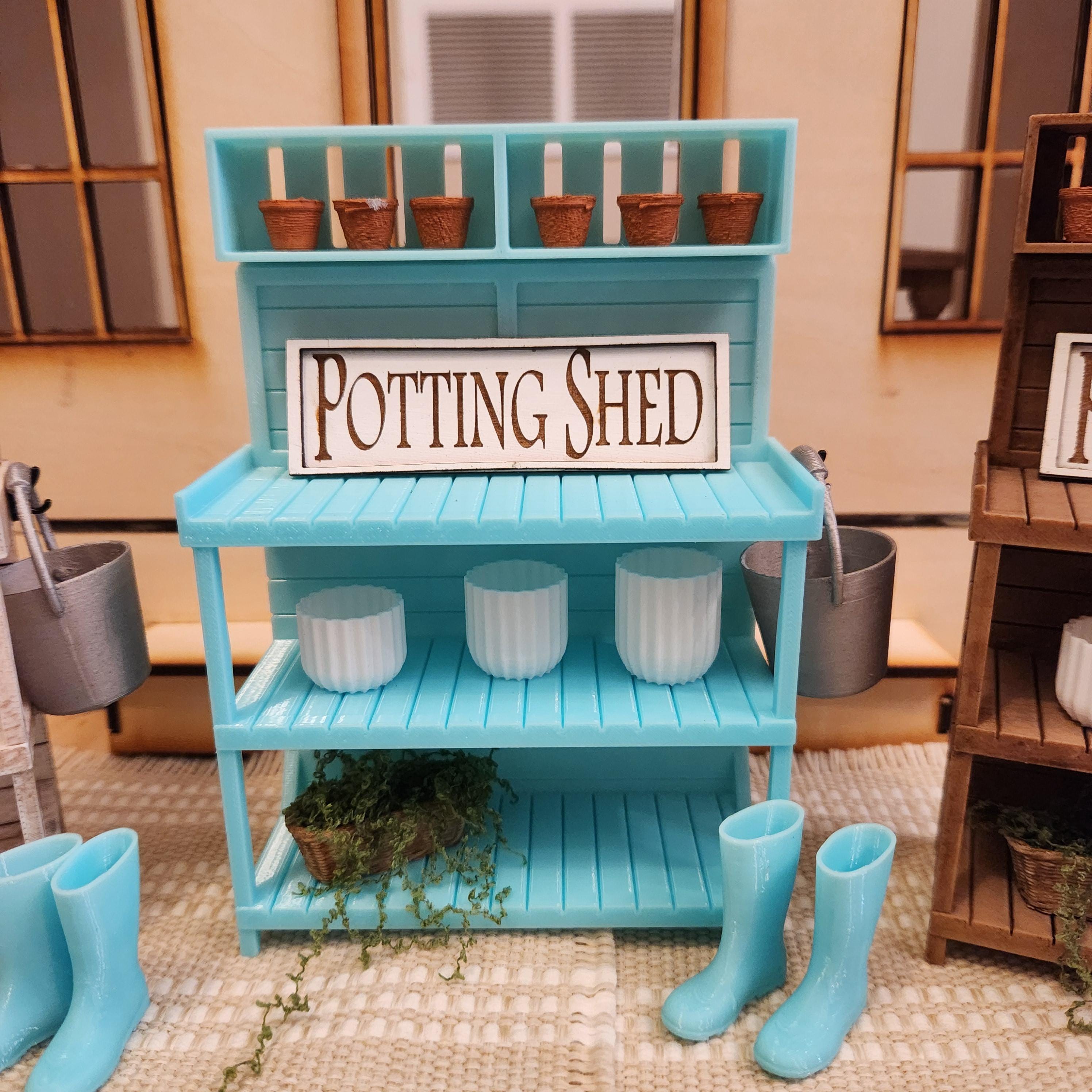 Miniature Potting Bench 1:12 Scale Vignette | Spring Garden Decor